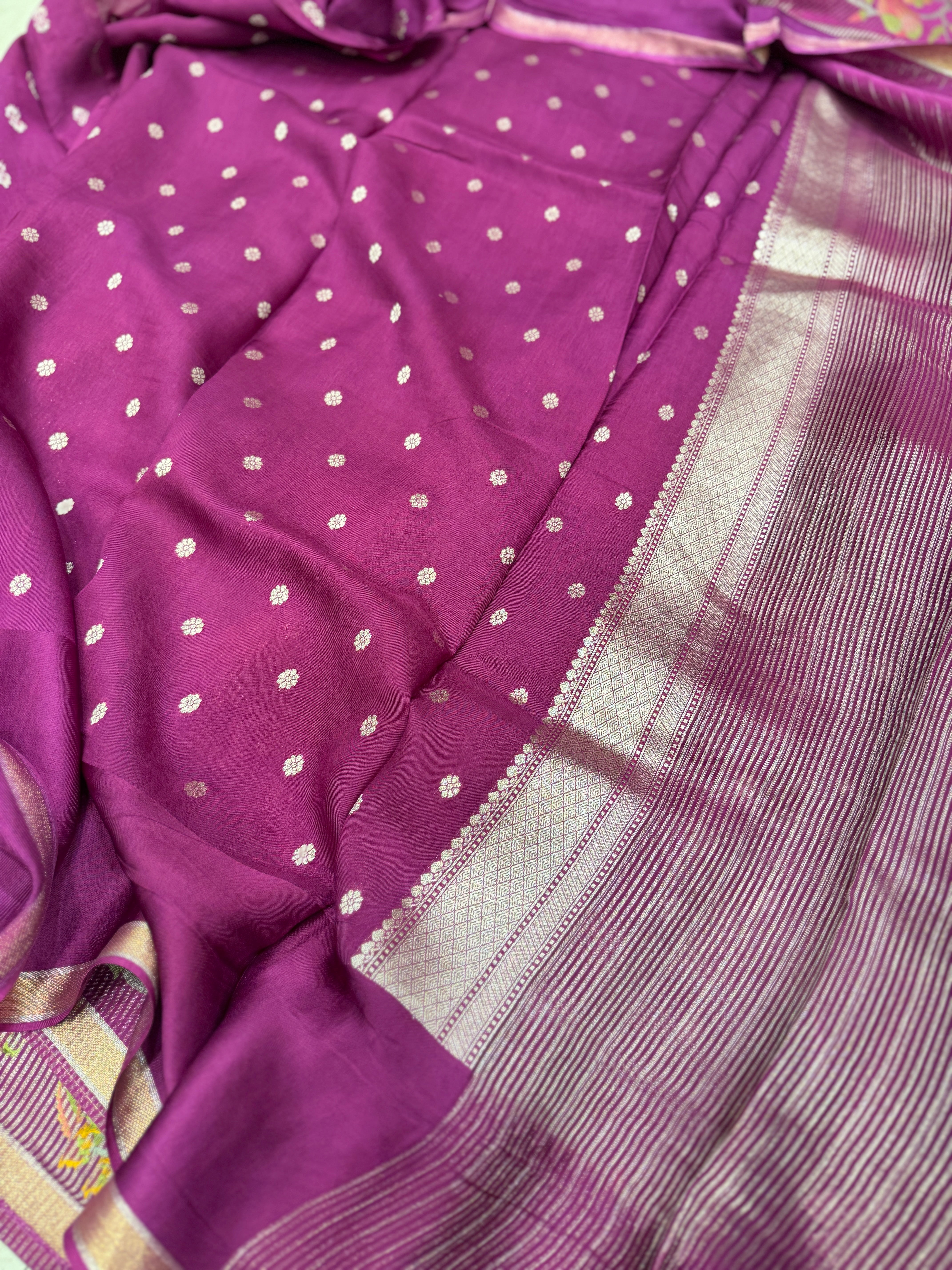 Wine Contemporary Tissue Parsi Petit Point Weaved Saree