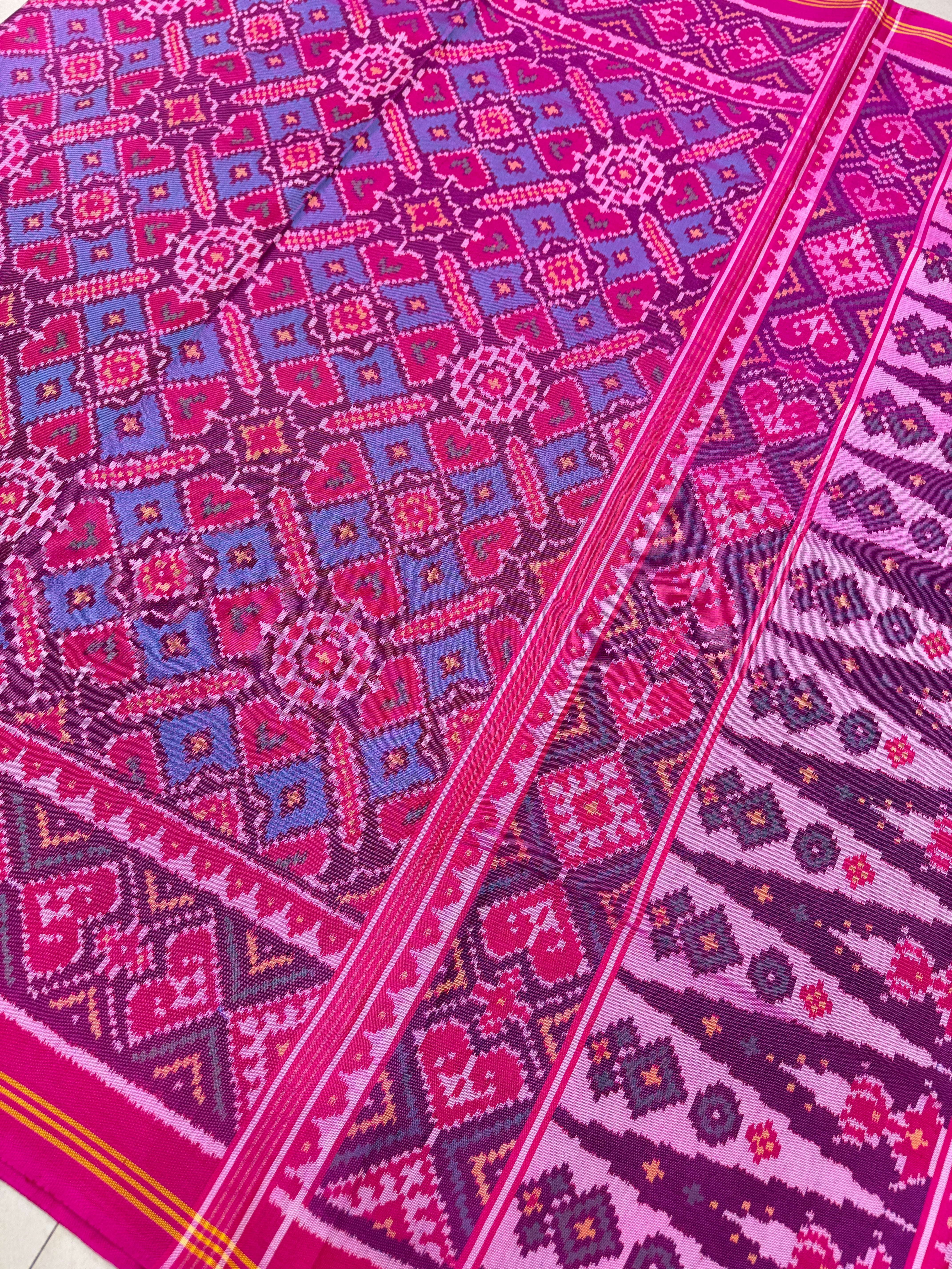 Rani Pink Manek Chowk Pure Silk Patan Patola Handloom Saree