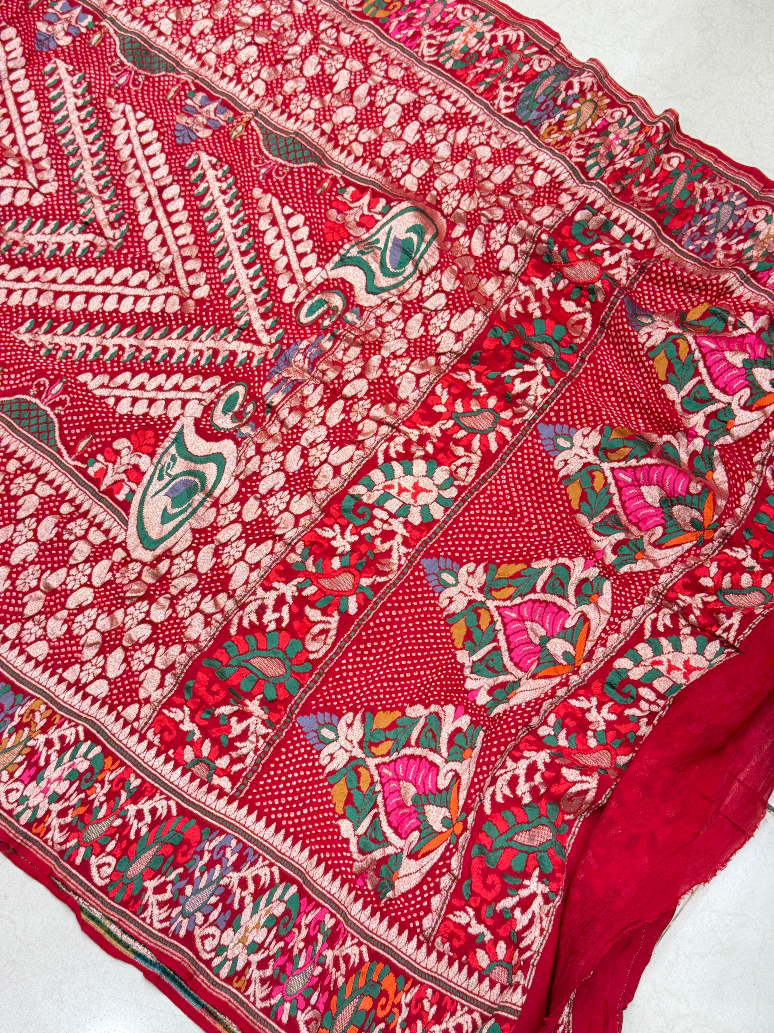 Red Meenakari Rai Bandhej Georgette Bandhini Saree