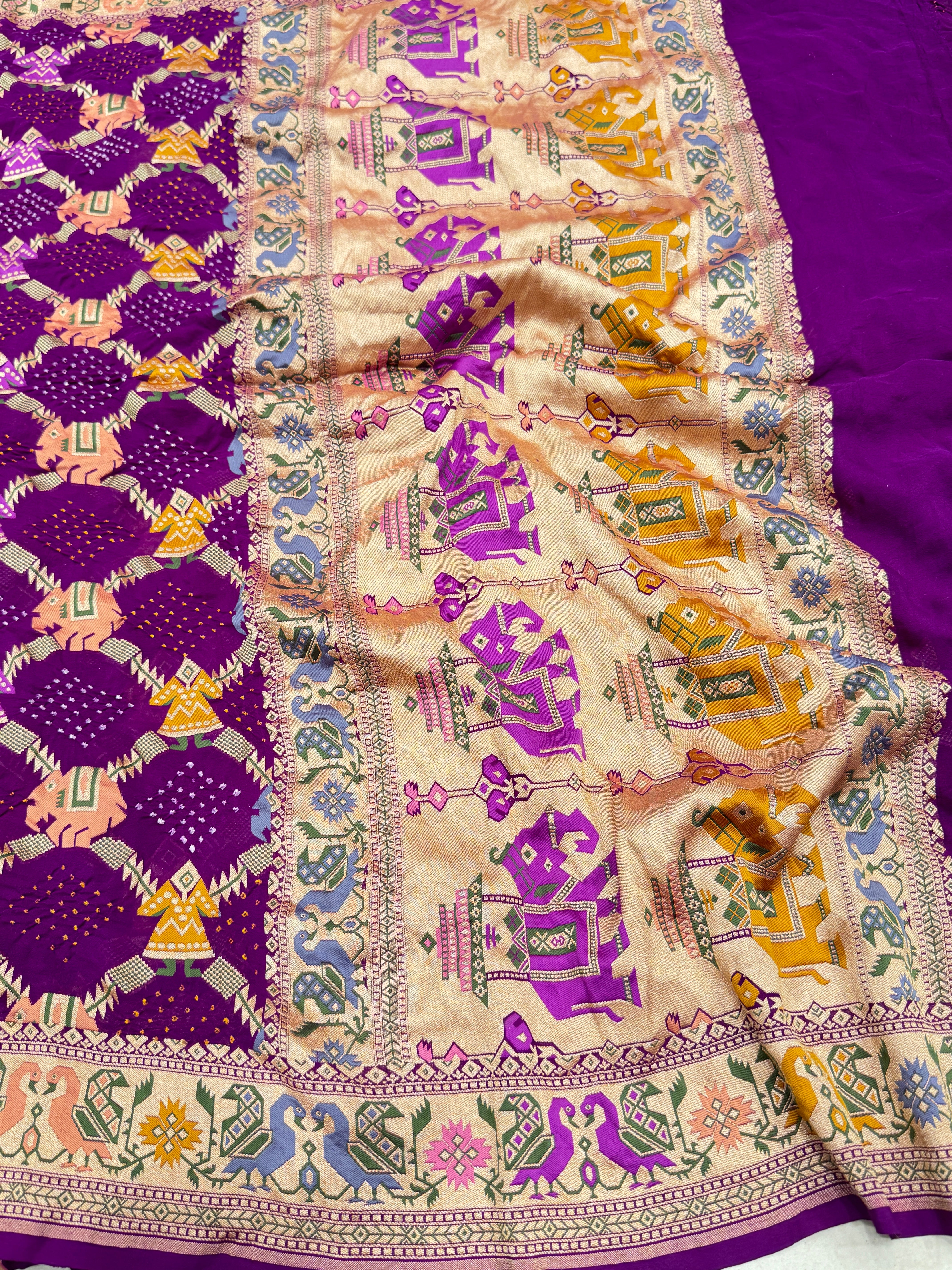 Violet Meenakari Handloom Bandhej Saree Patola Weave