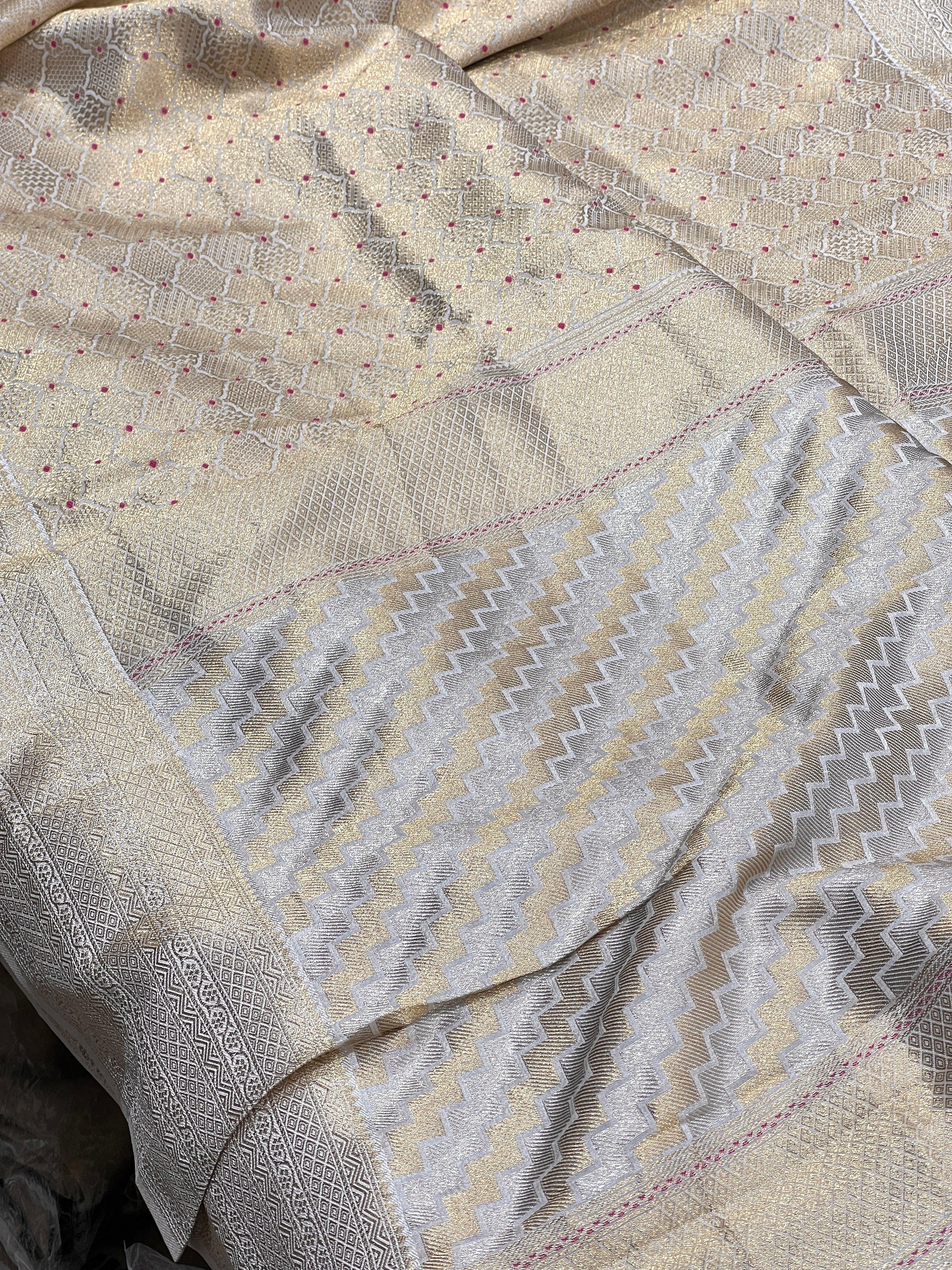 Golden Banarasi Crepe Tissue Silk Criss Cross Saree