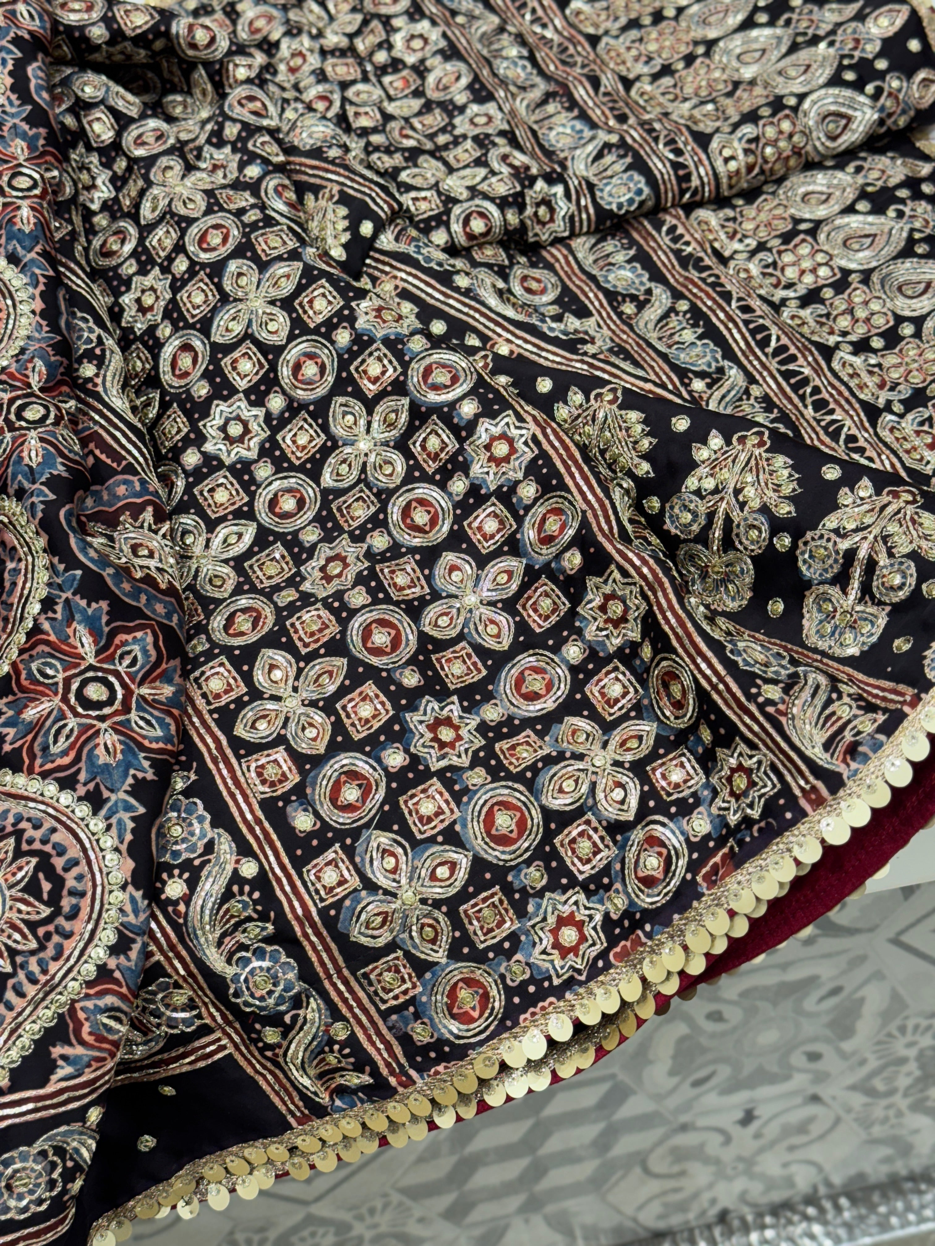 Ajrakh Hand Embroidery Saree