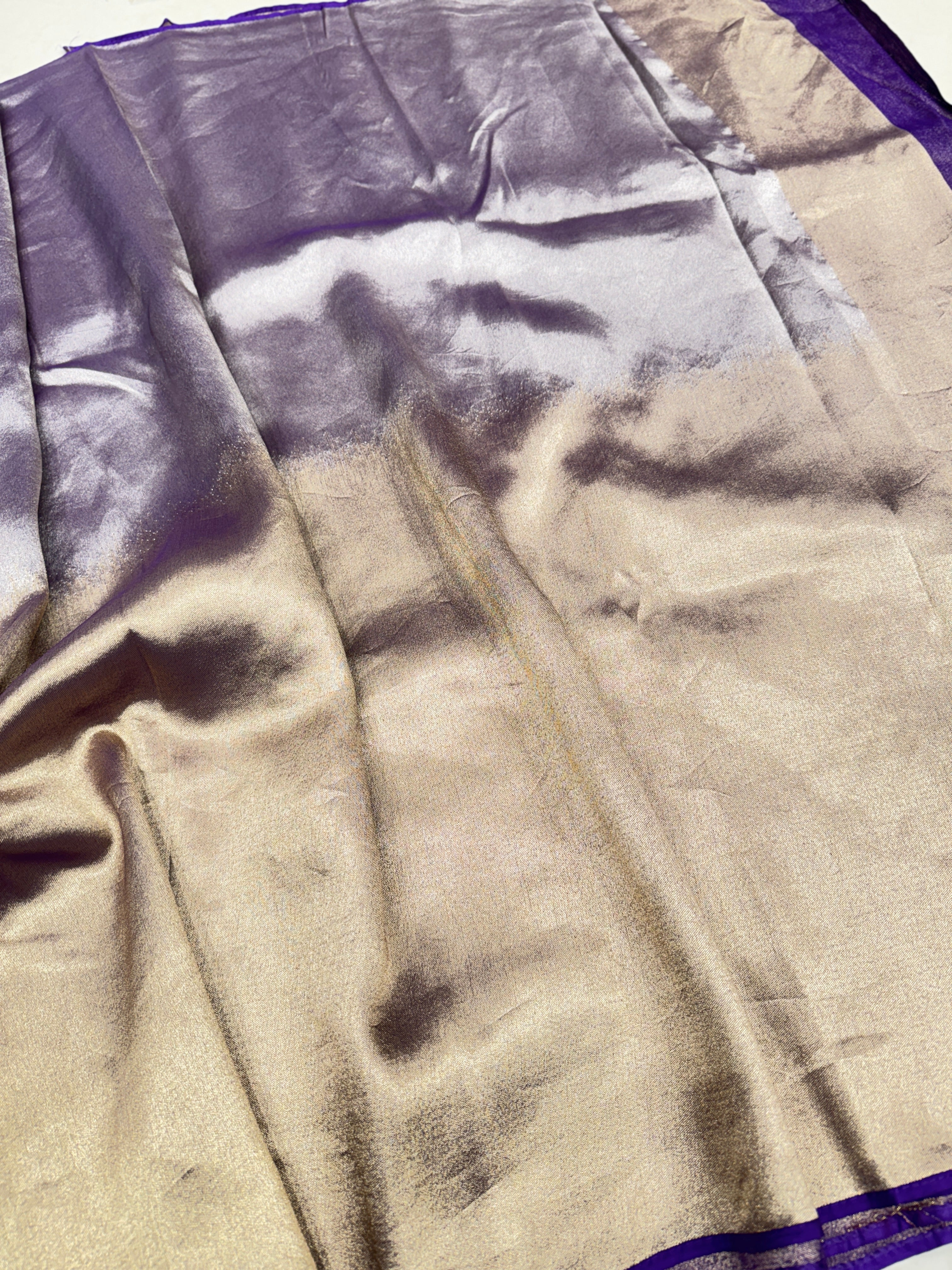Violet Gold Silver Half Half Contemporary Banarasi Tissue Silk Saree