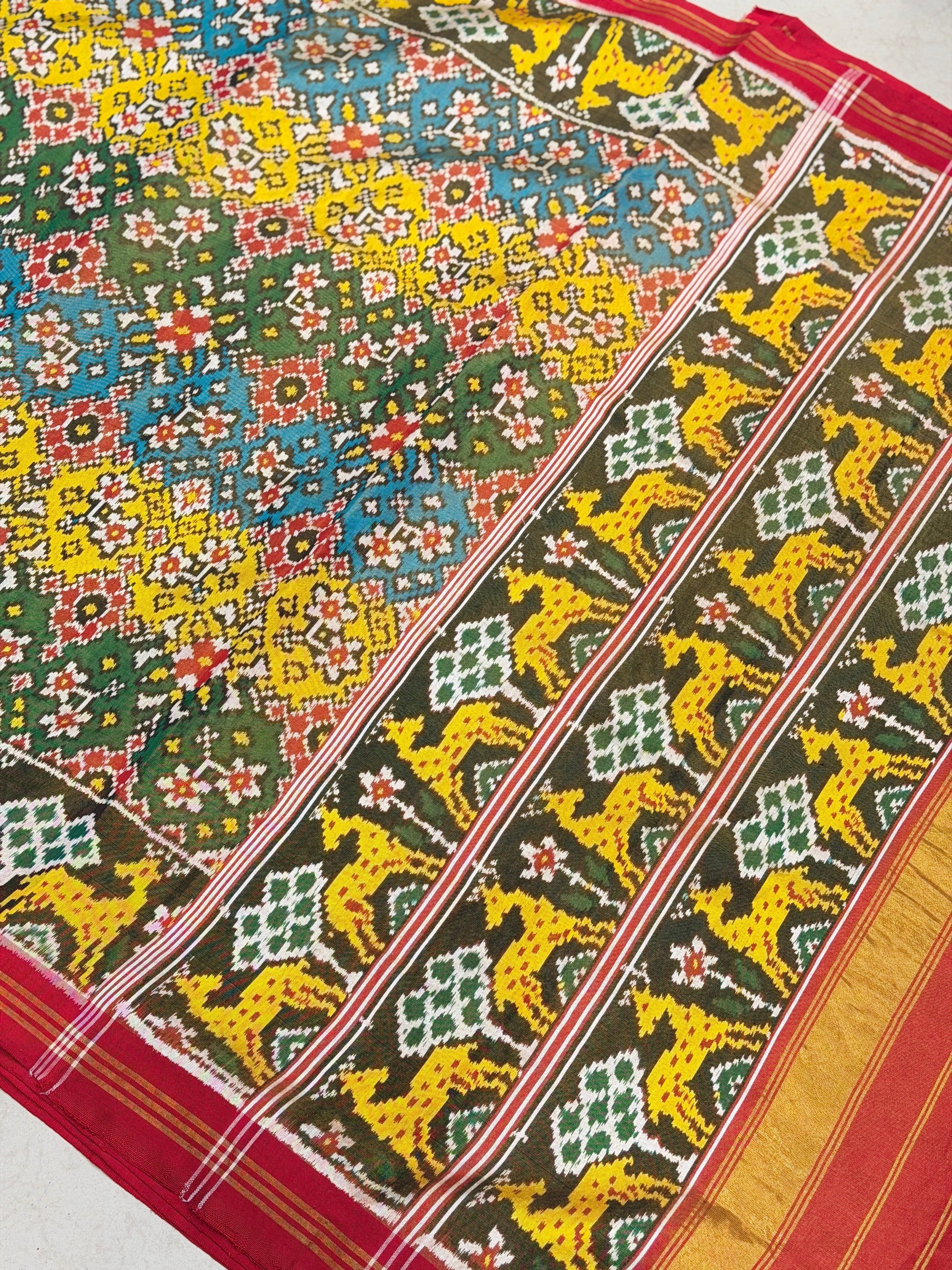 Contemporary Navratna Tissue Handloom Patan Patola Ikat Saree