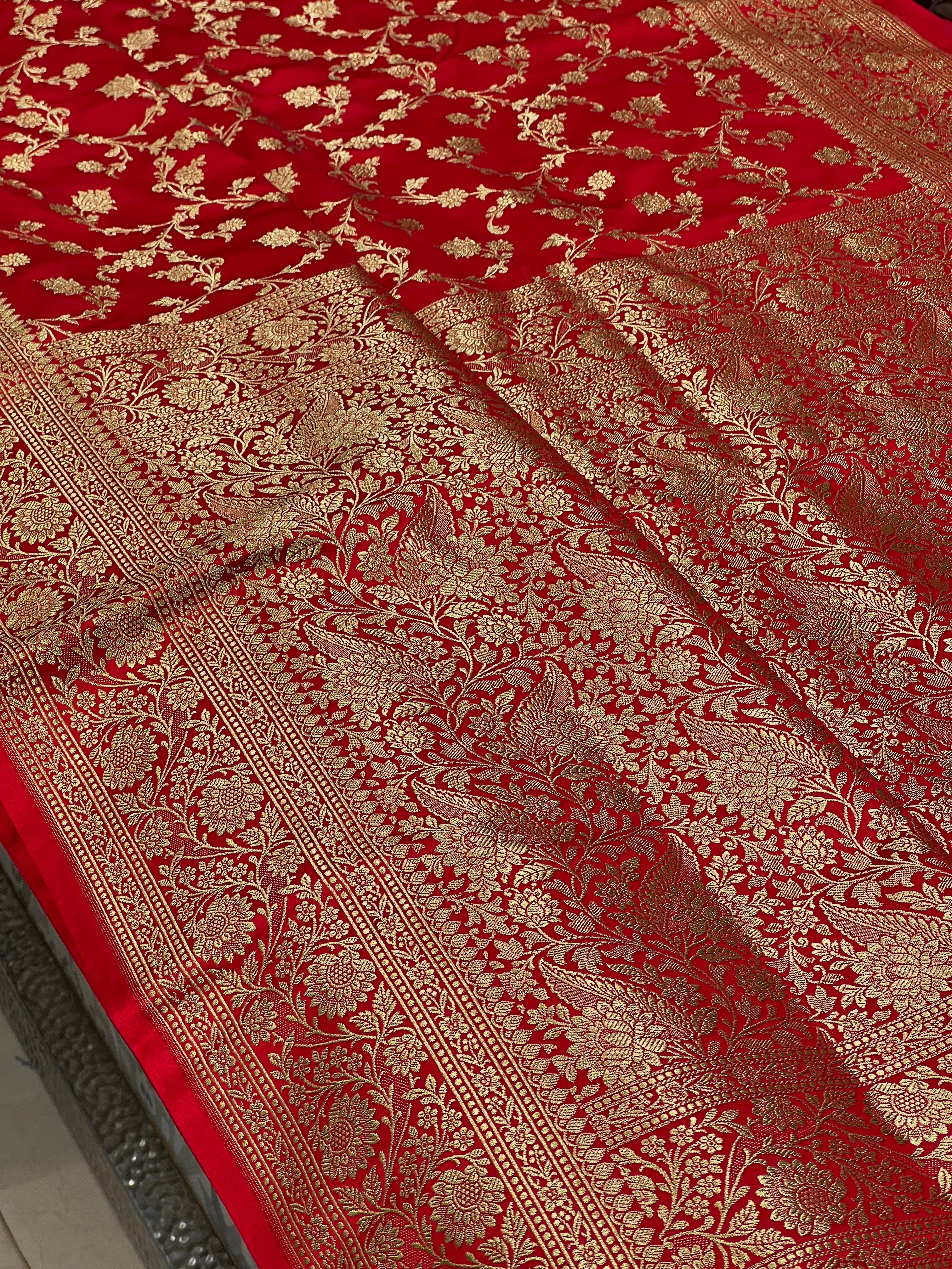 Red Banarasi Upside Down Border Saree