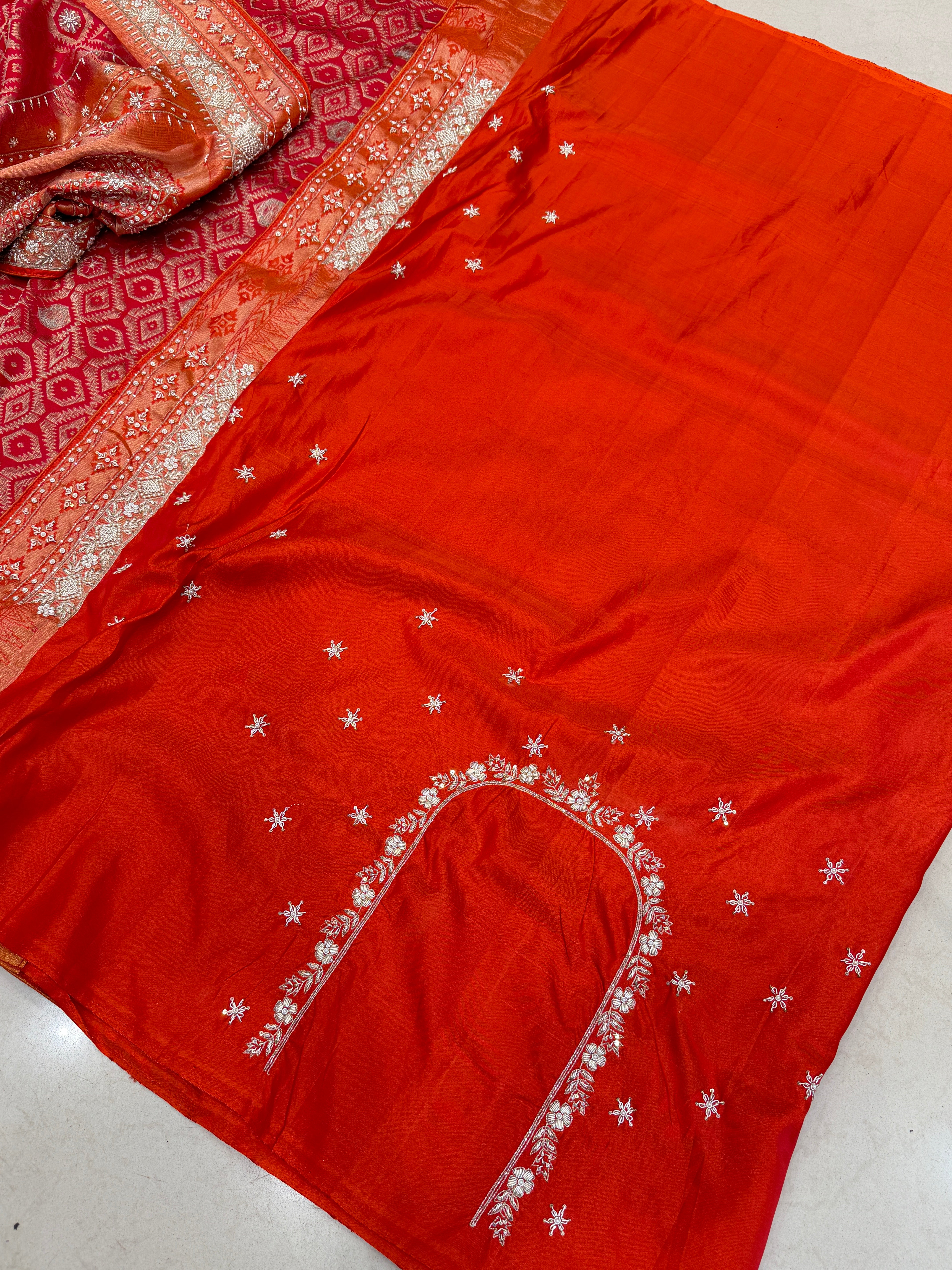 Red Contemporary Kanjivaram Upada Zardosi Hand Embroidery Saree