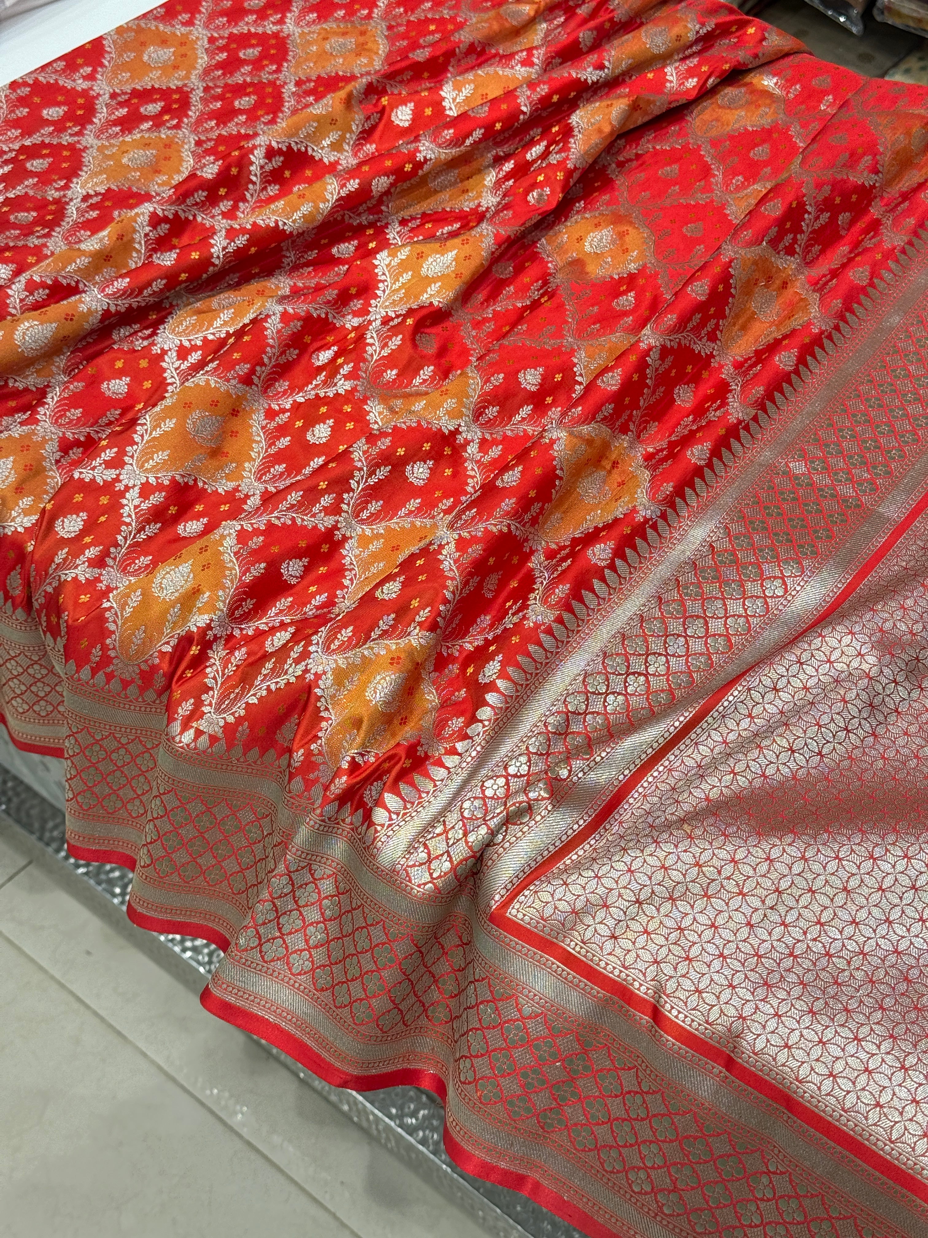 Orange Yellow Rangkat Banarasi Silk Saree