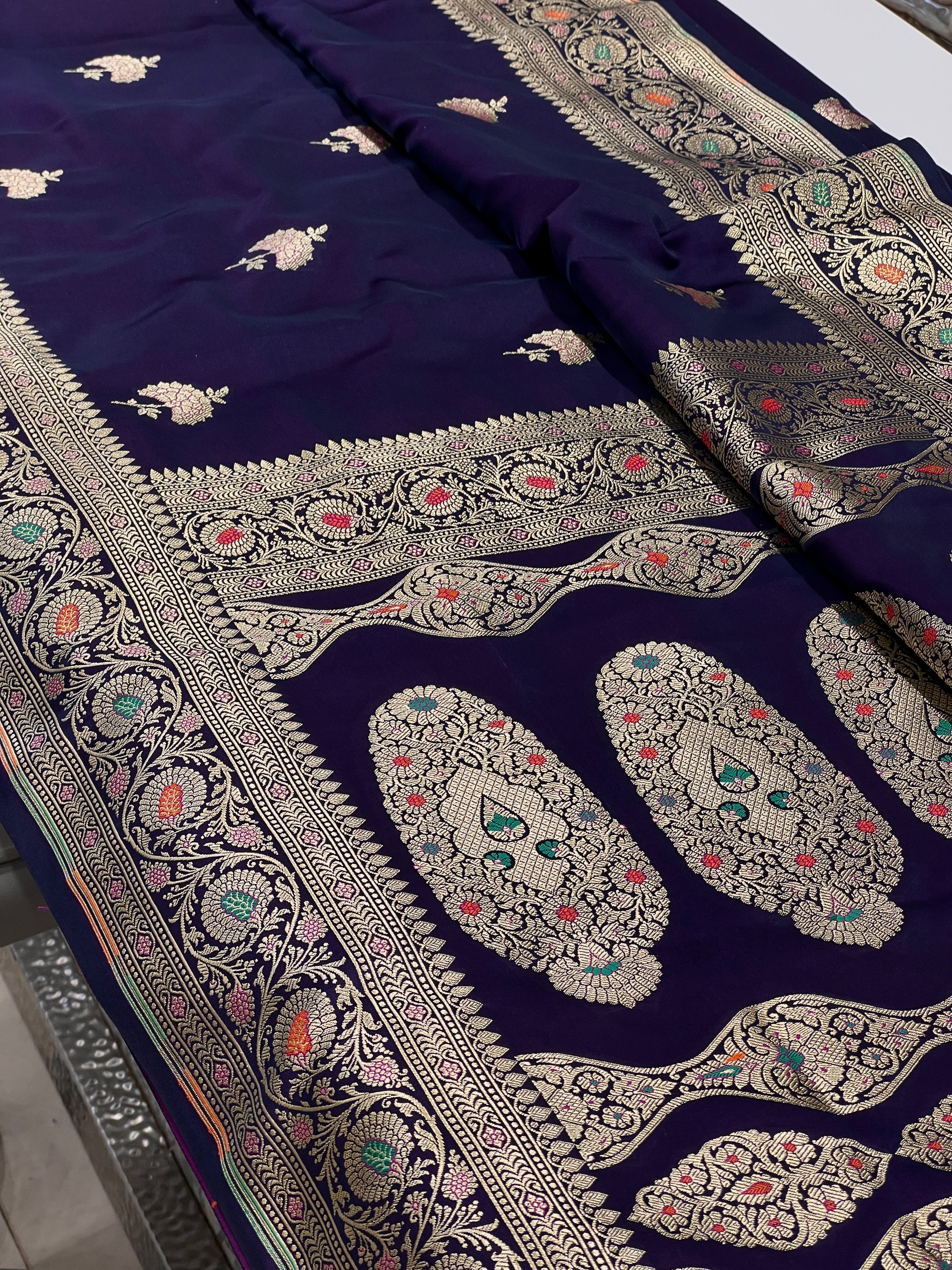 Blueish Purple Dhup Chav Banarasi Saree