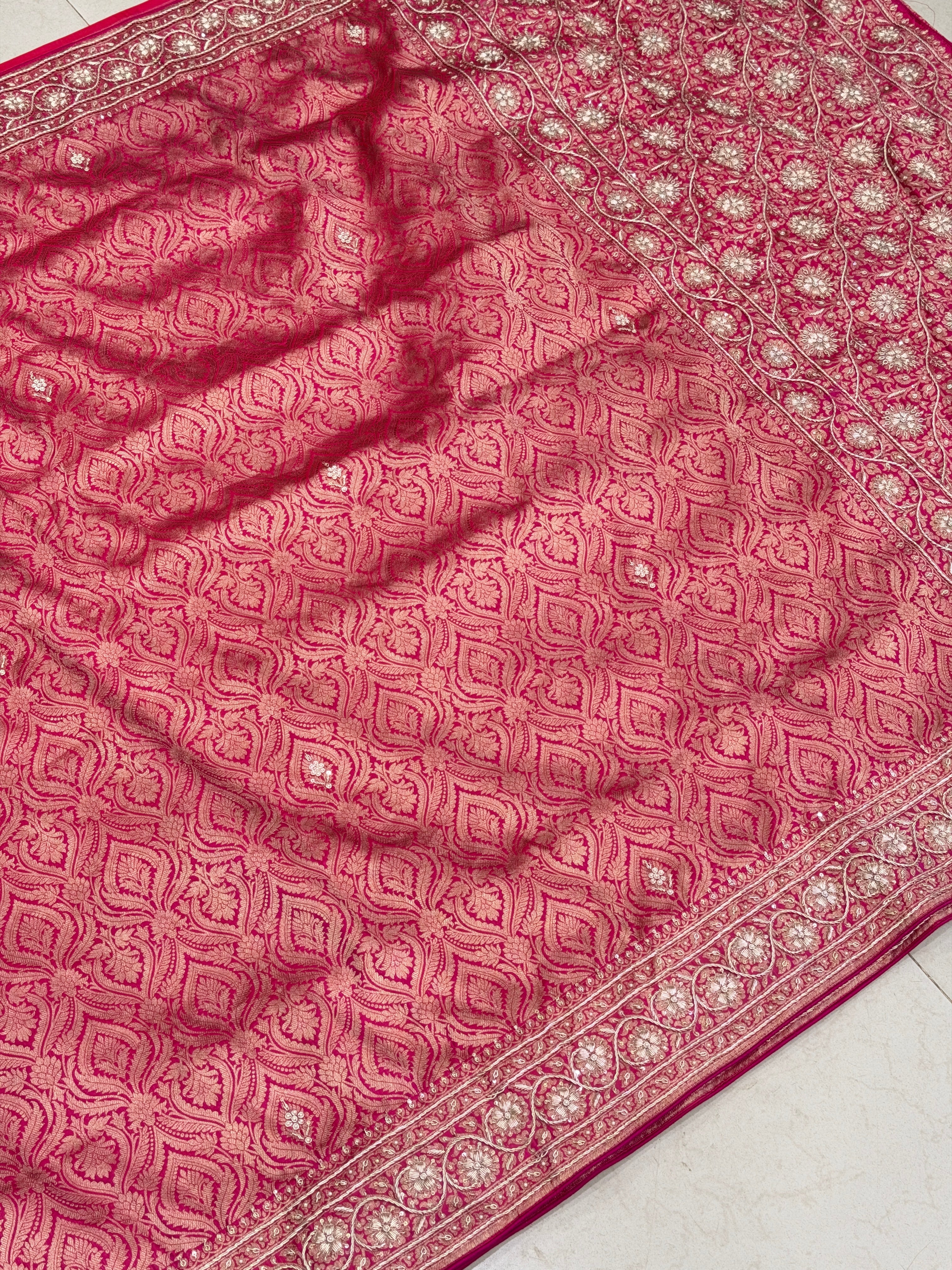 Rani Brocade Banarasi Katan Zardosi Hand Embroidery Saree