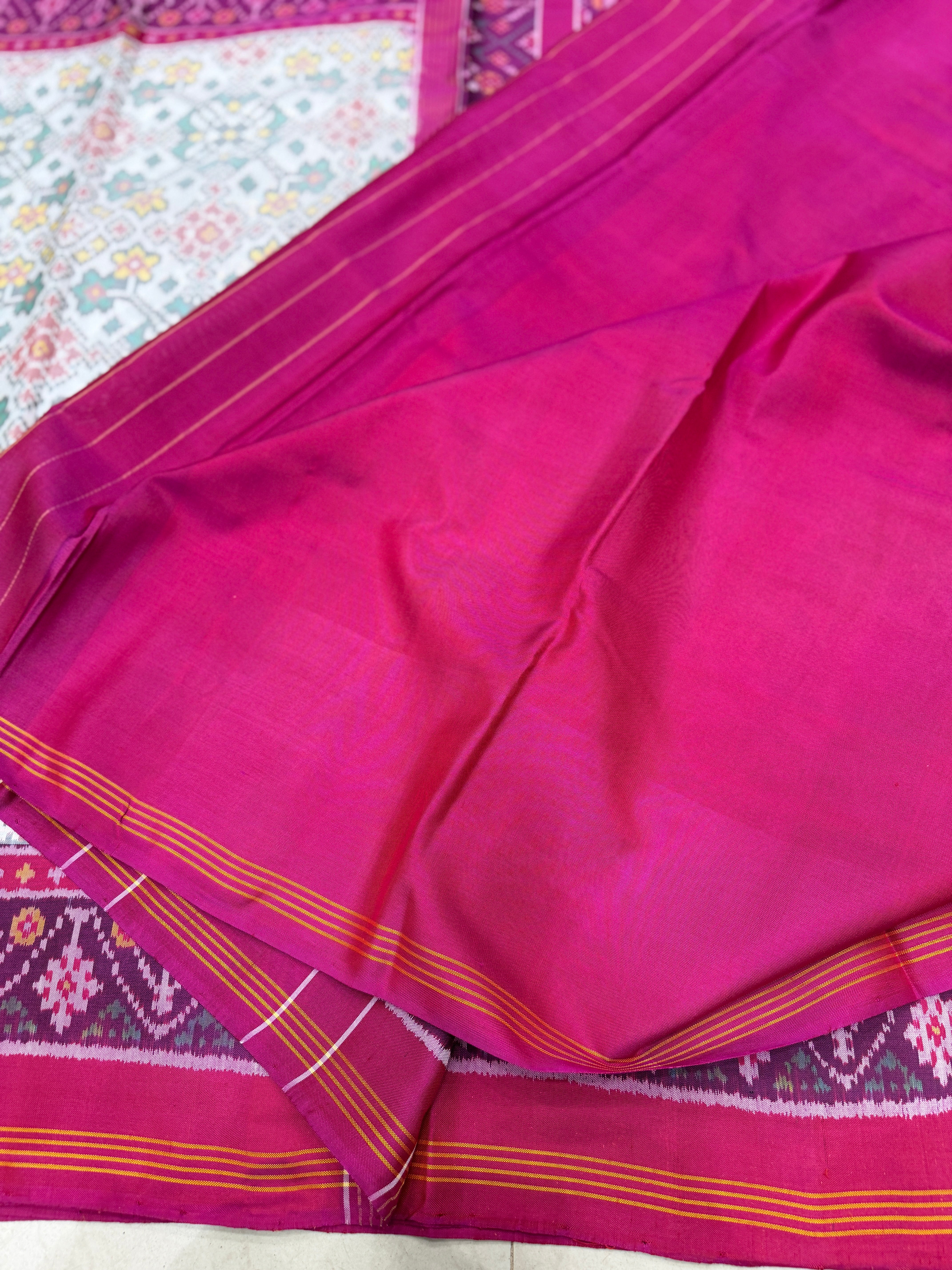 White Rani Navratna Patan Patola Handloom Pure Silk Saree