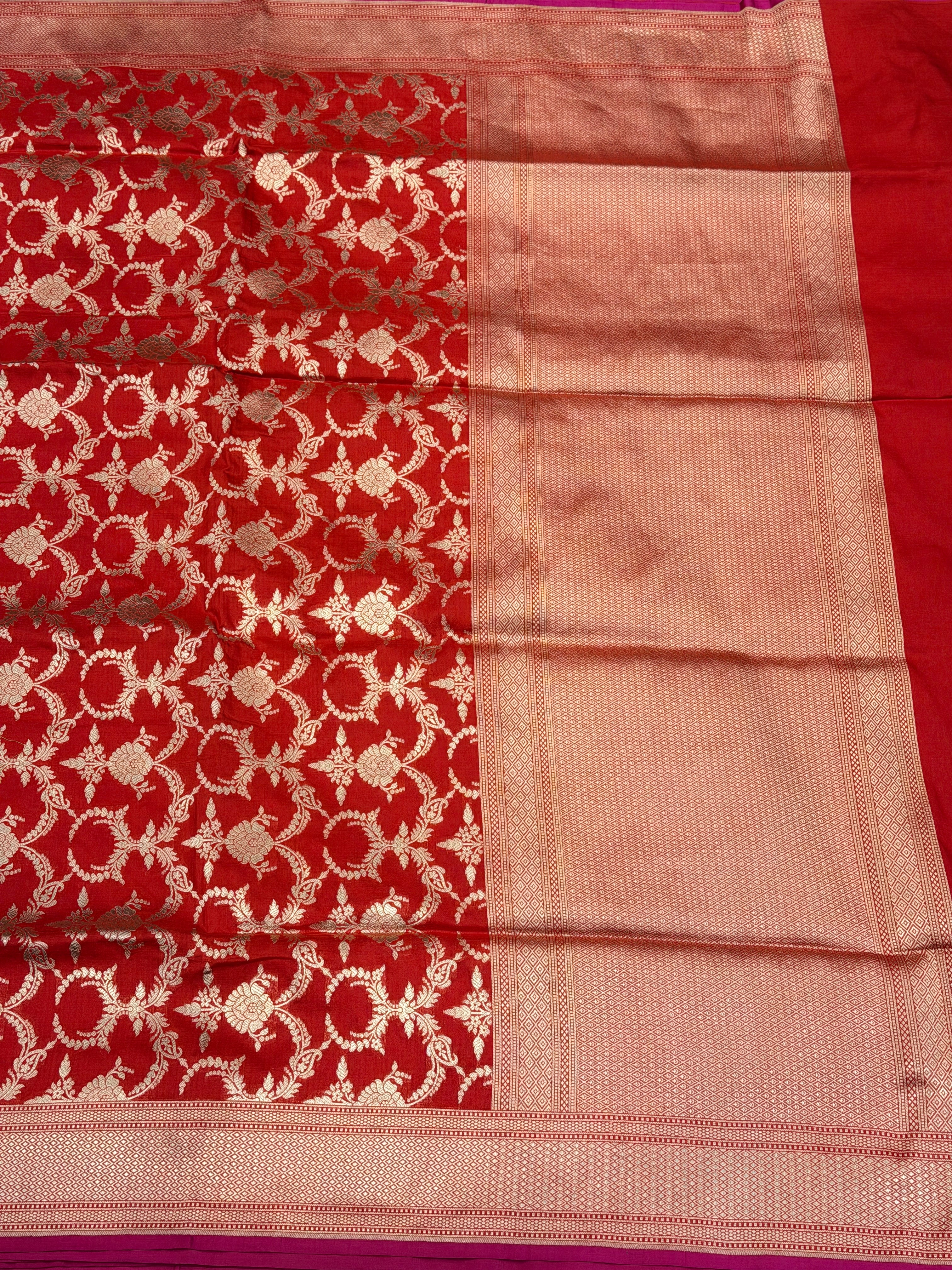 Cross Red Banarasi Jaal Katan Silk Handloom Saree