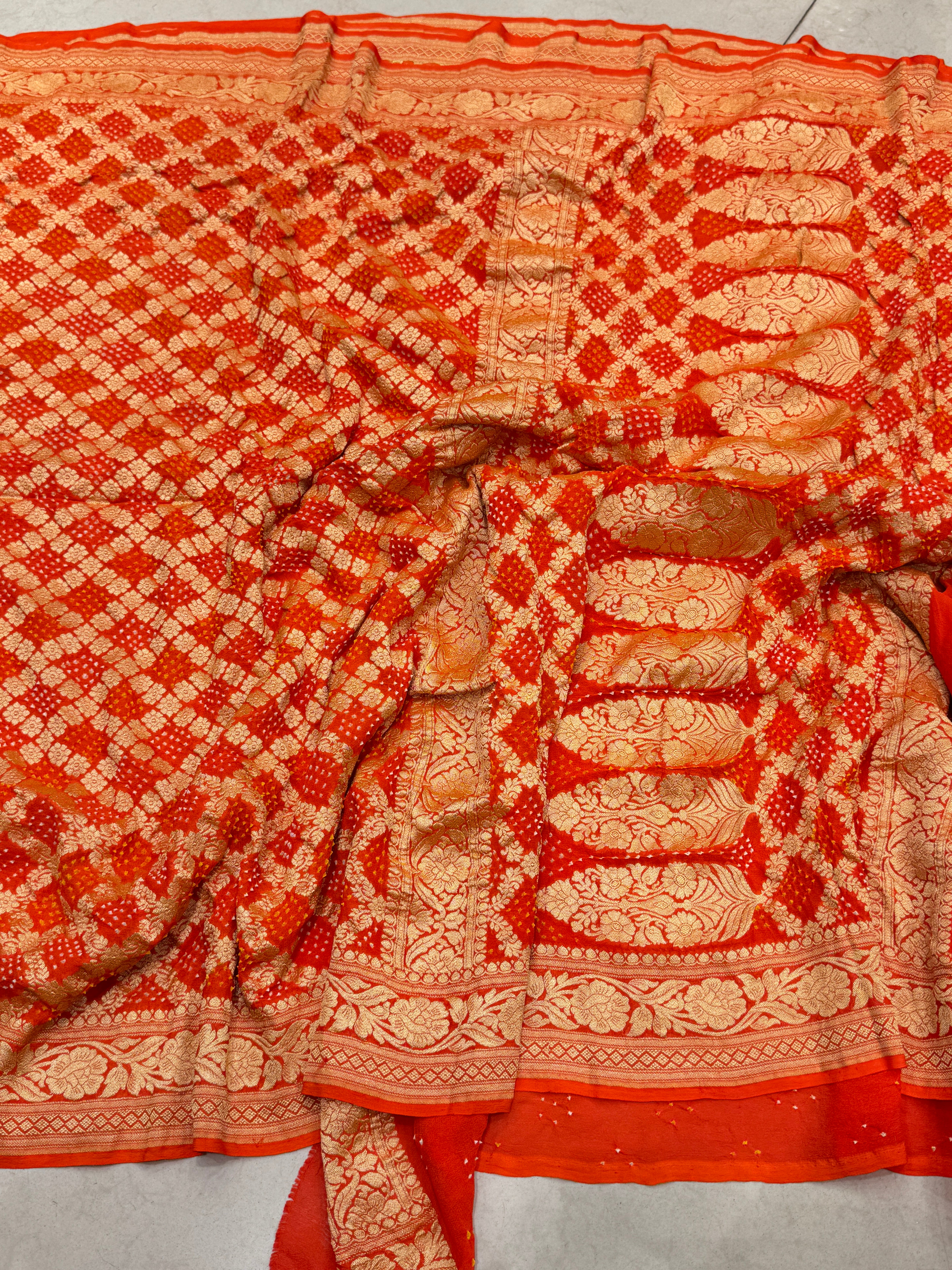 Orange Bandhej Bandhini Saree