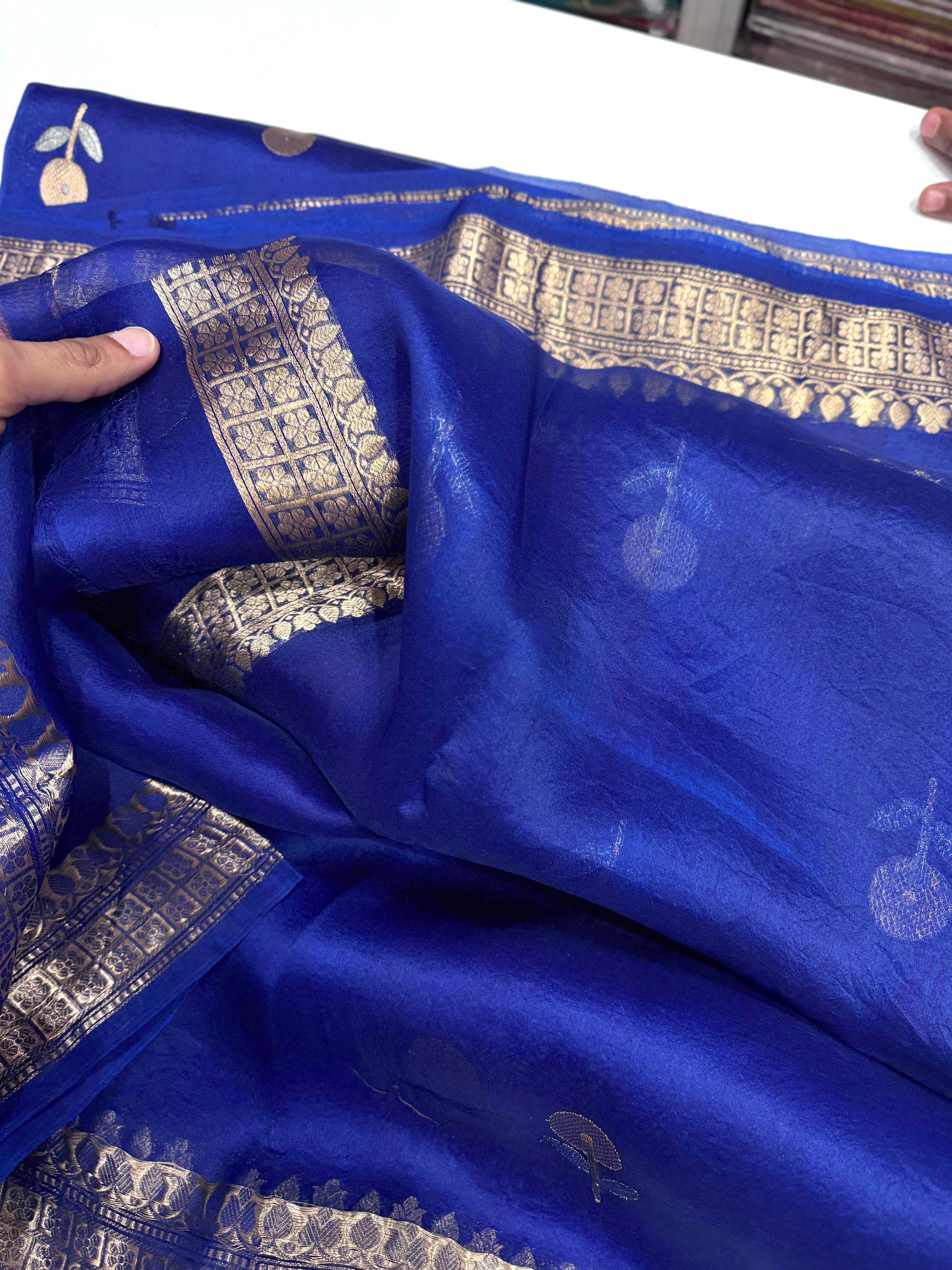 Blue Banarasi Handloom Kora Sona Roopa Butta Saree