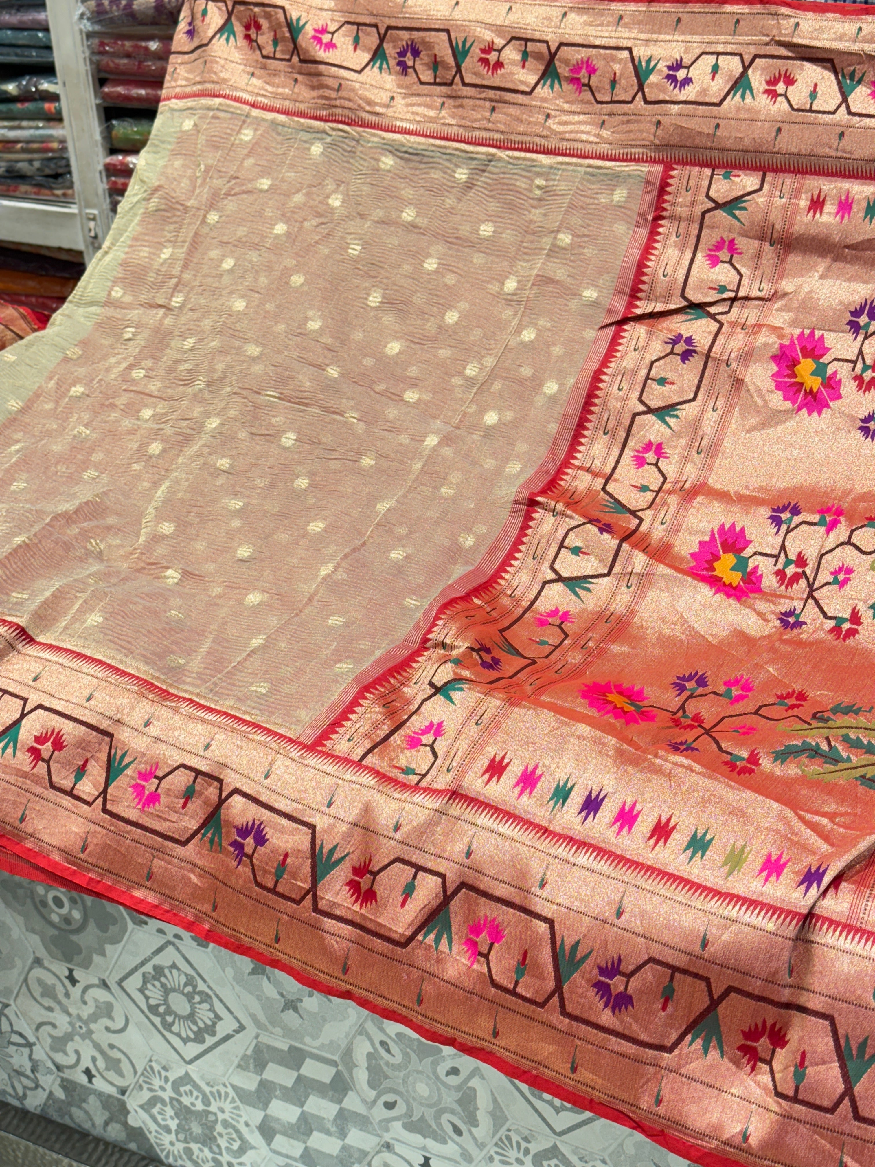 Gold Crushed Tissue Paithani Saree