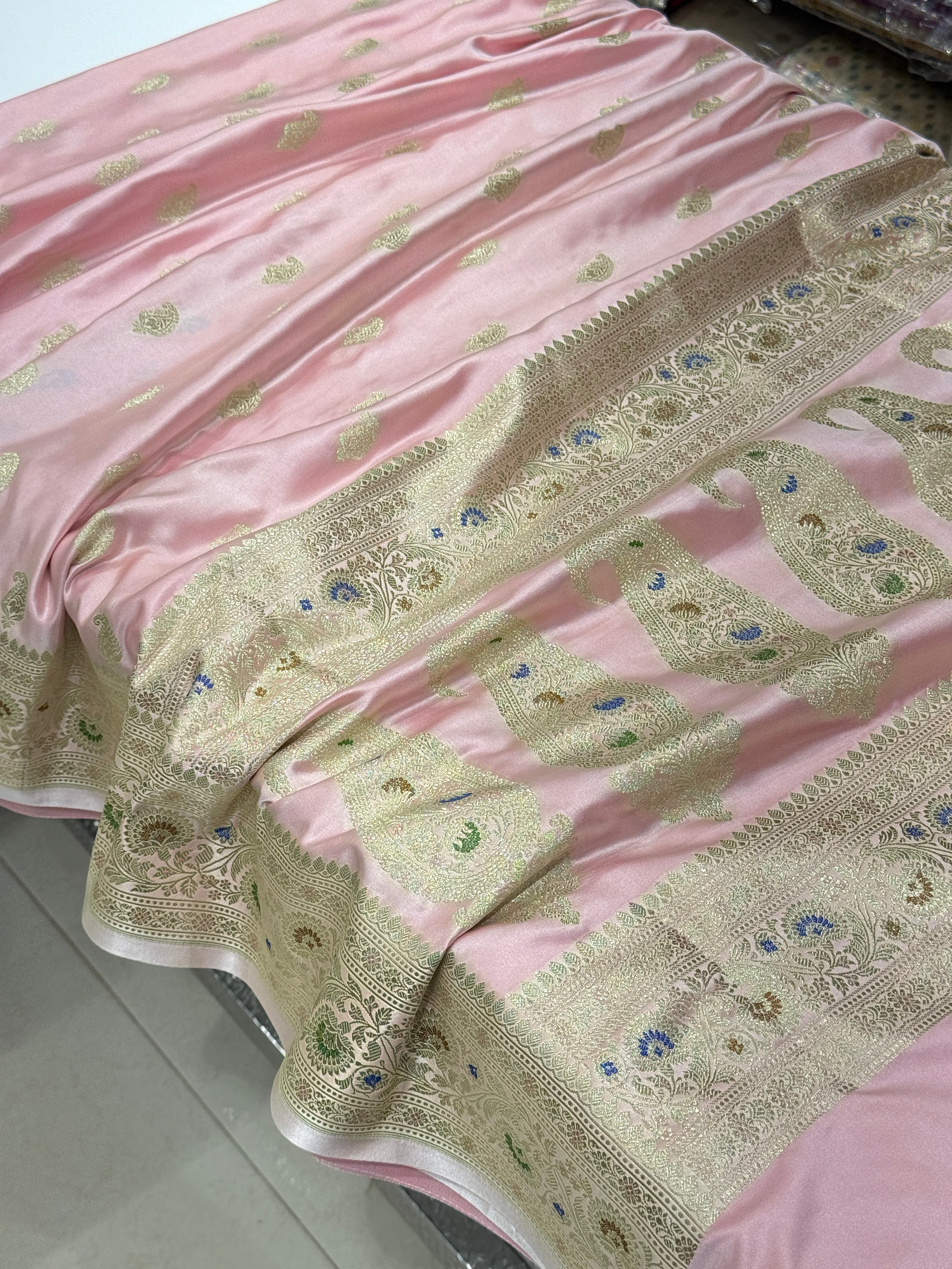 Pink Banarasi Meena Border Butti Saree