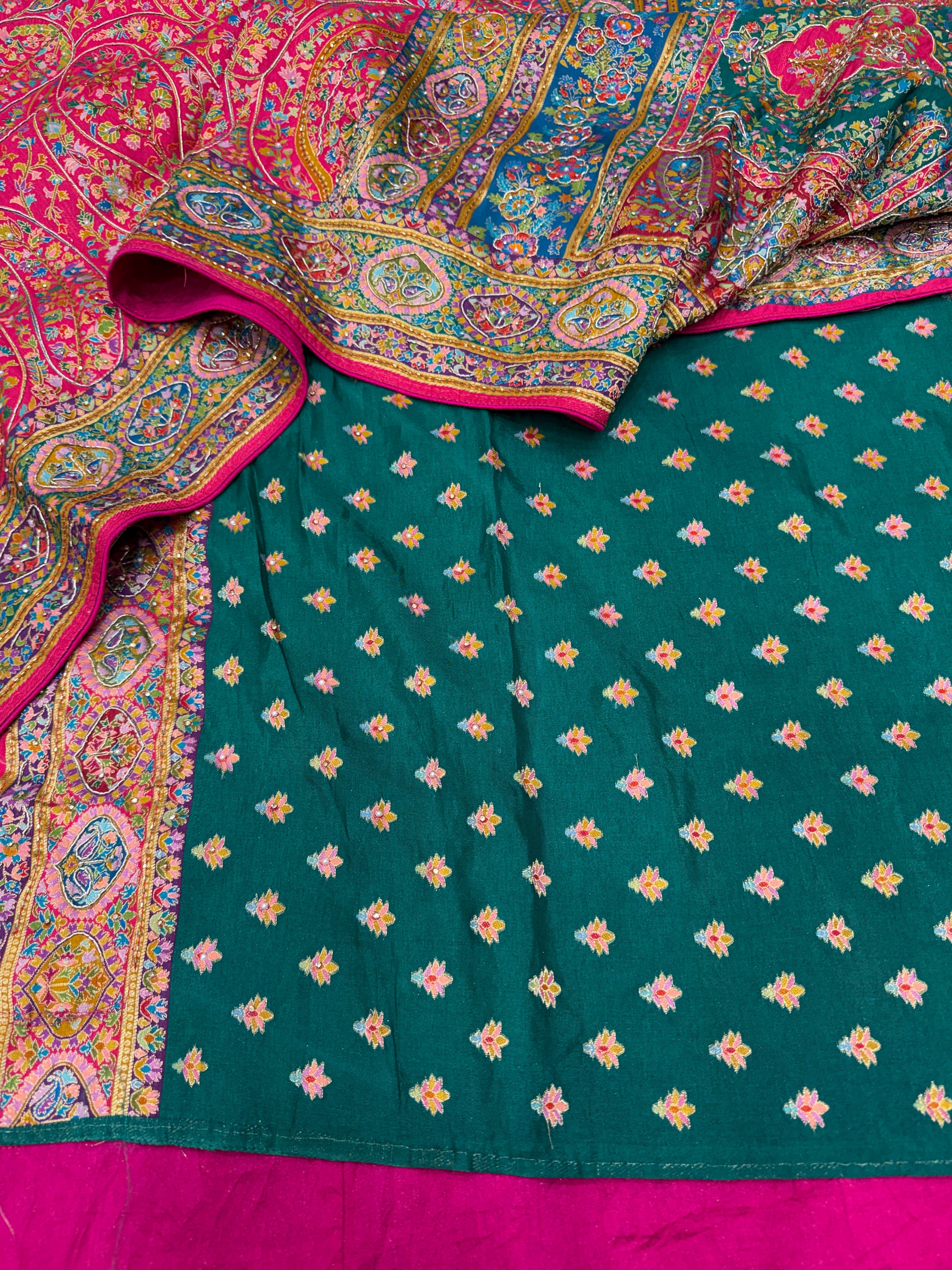 Rani Pashmina Inspired  Weaved Munga Hand Embroidery Saree