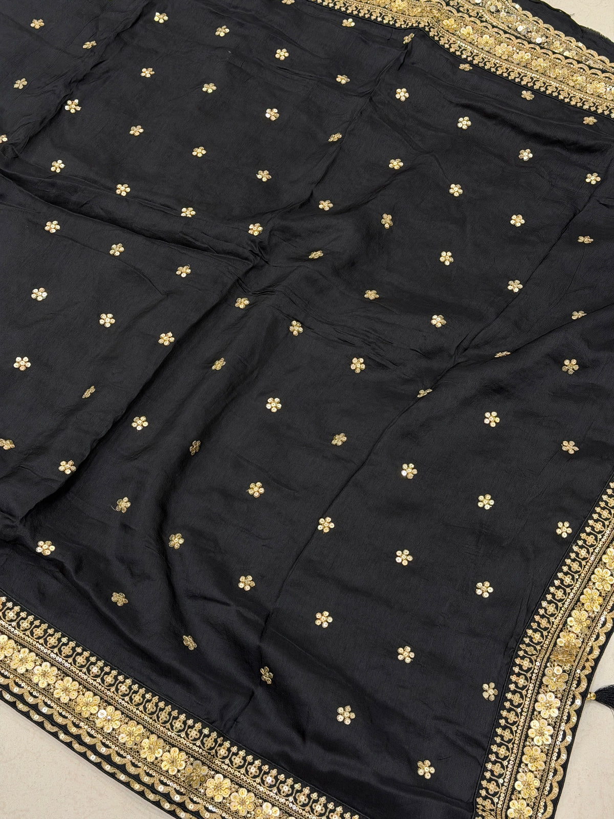Black Pure Silk Sabyasachi Inspired Marodi Sequin Butti Saree