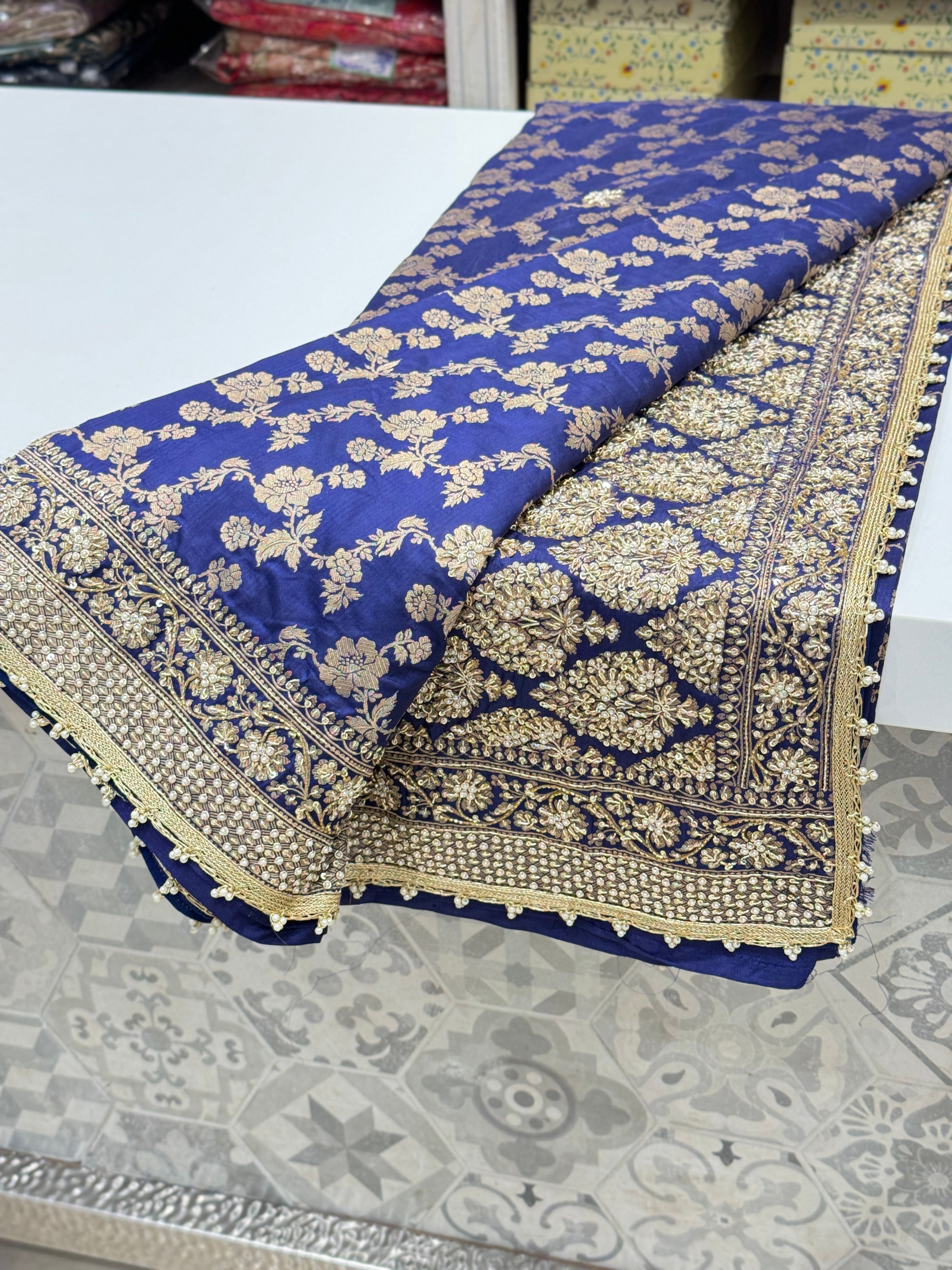 Blue Katan Zardosi Banarasi Saree