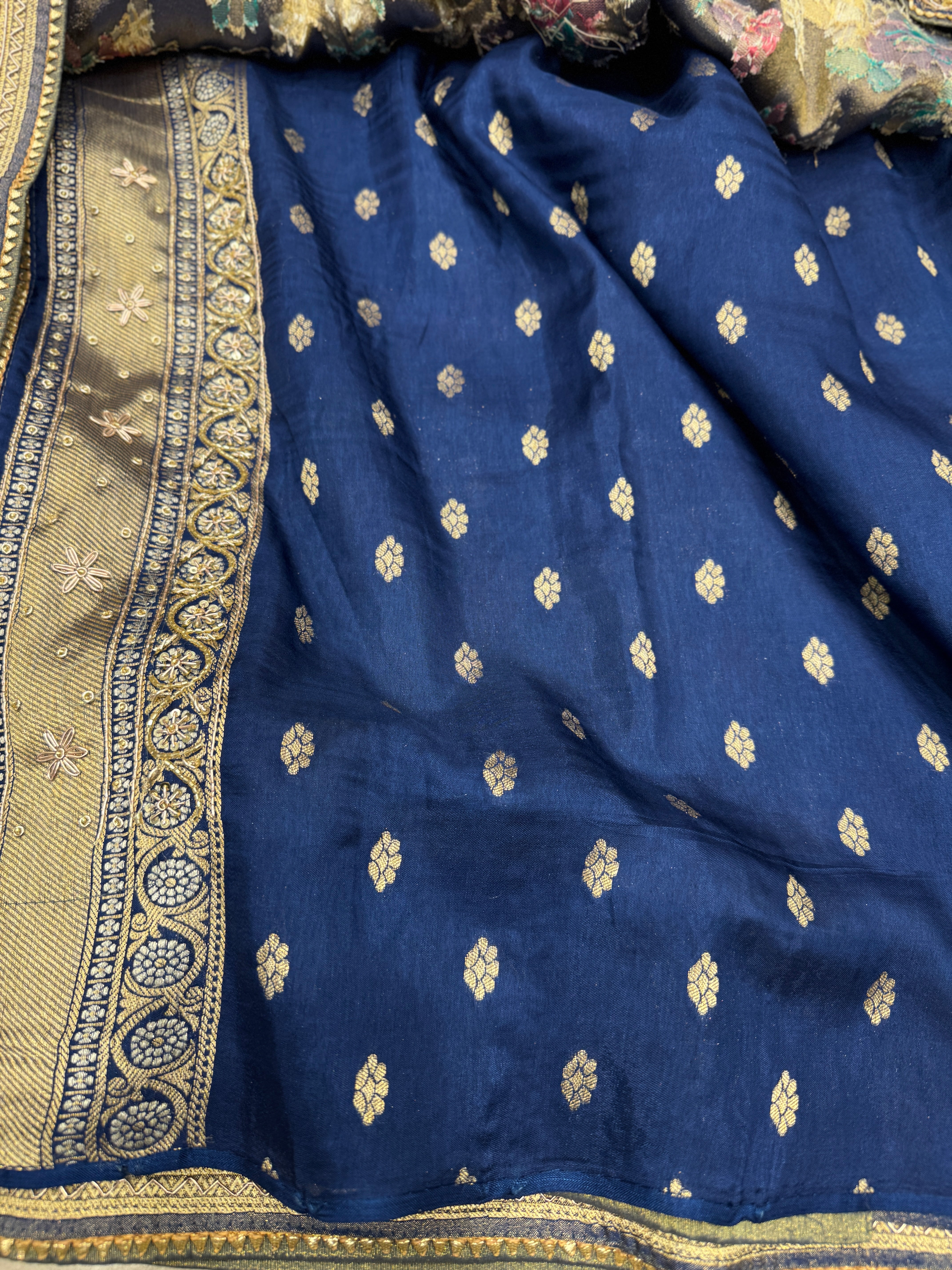 Blue Meenakari Tissue Zardosi Embroidery Saree