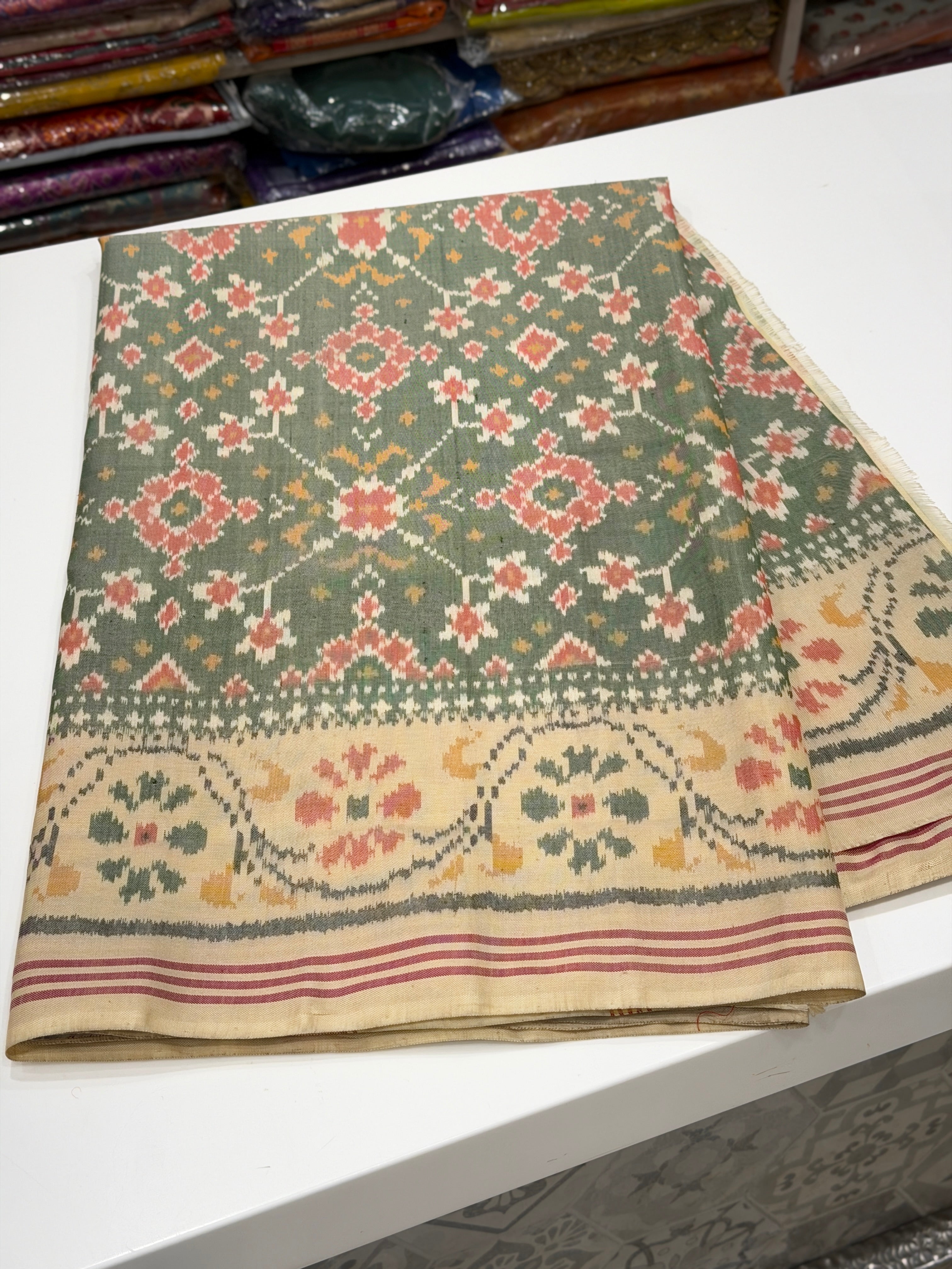 Pastel Green Navratna Patan Patola Handloom Saree