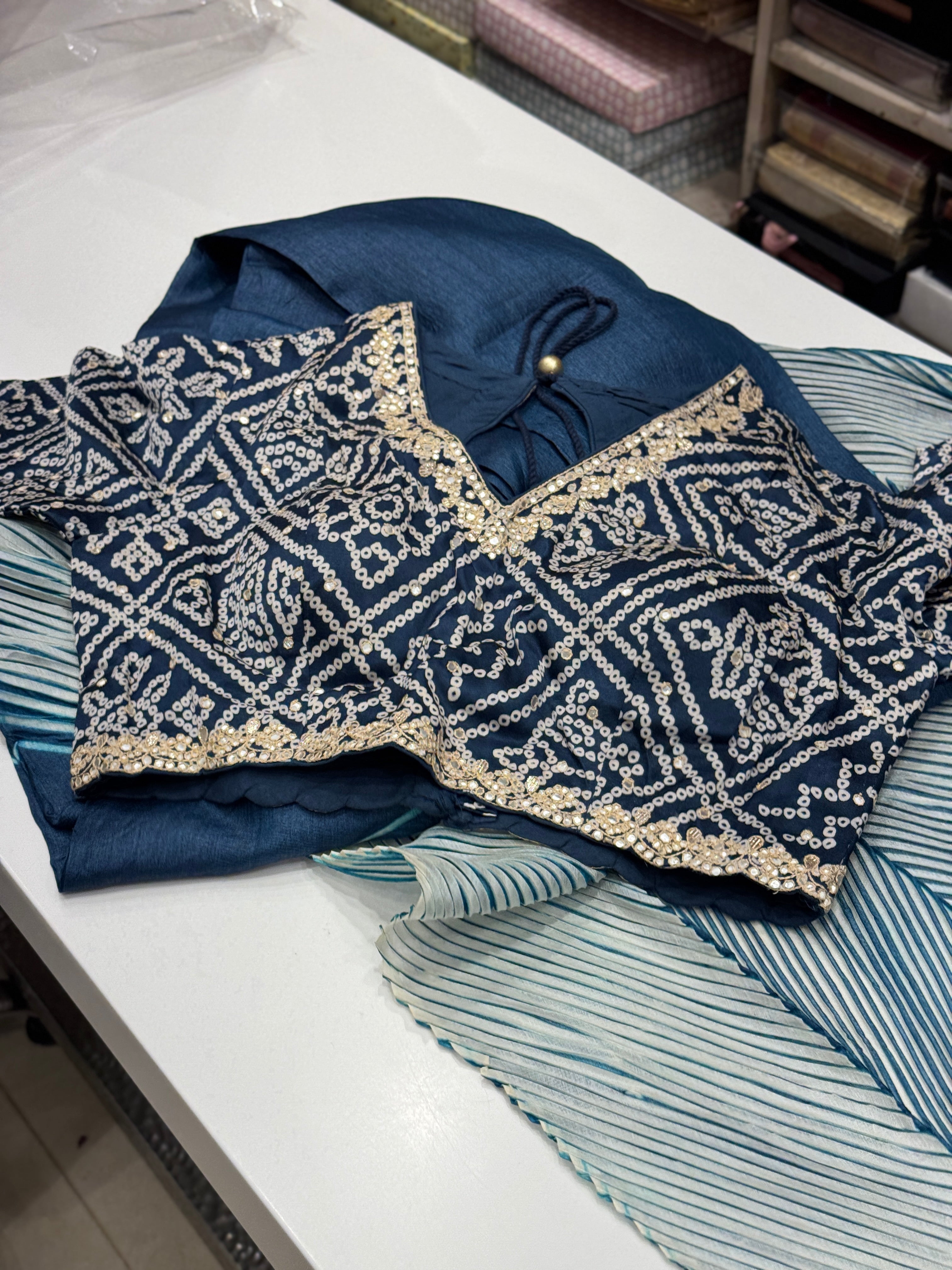 Blue Crushed Tussor with Ready Blouse Saree