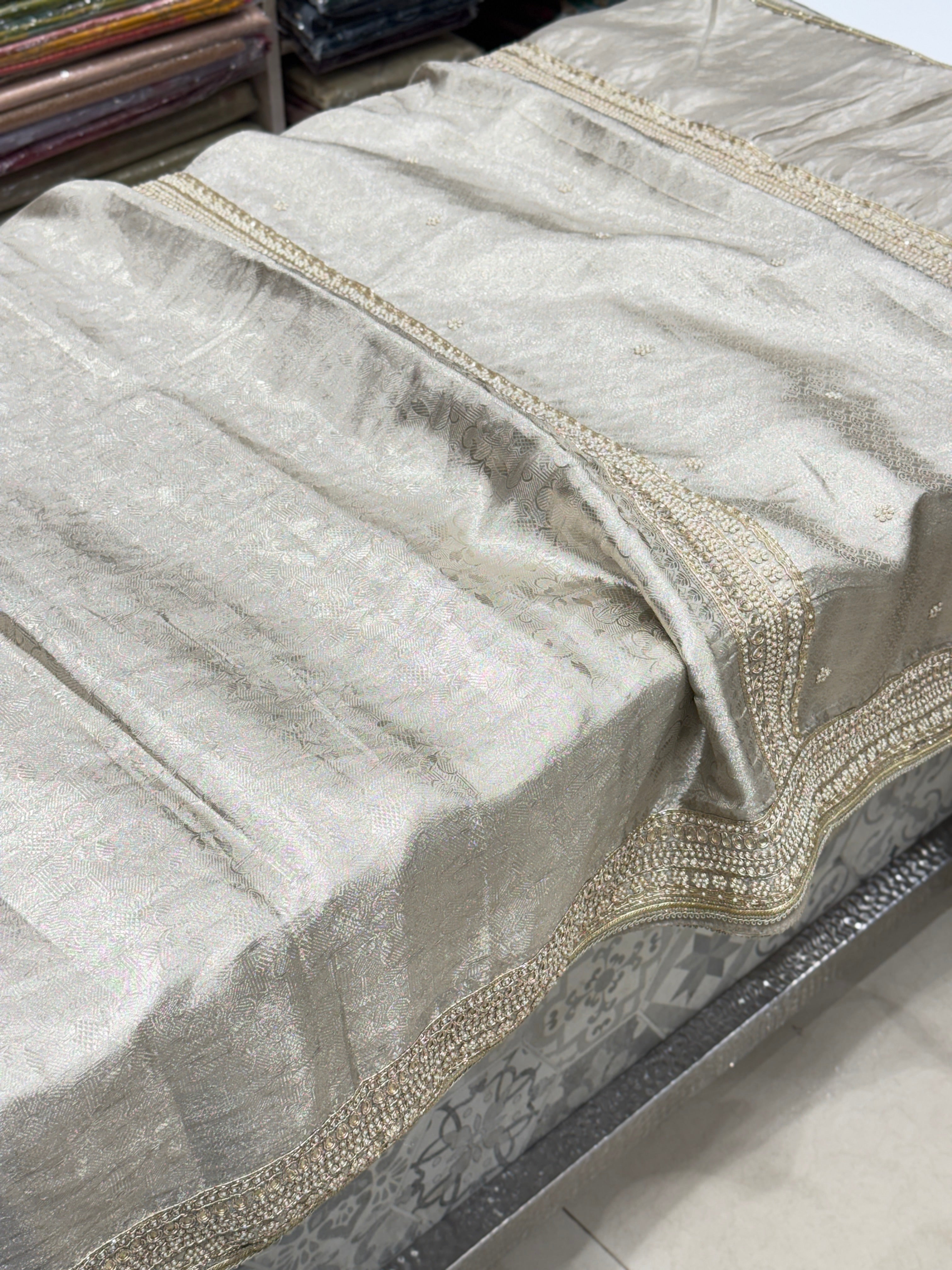 Silver Tissue Kanjivaram Moti Hand Embroidery Saree