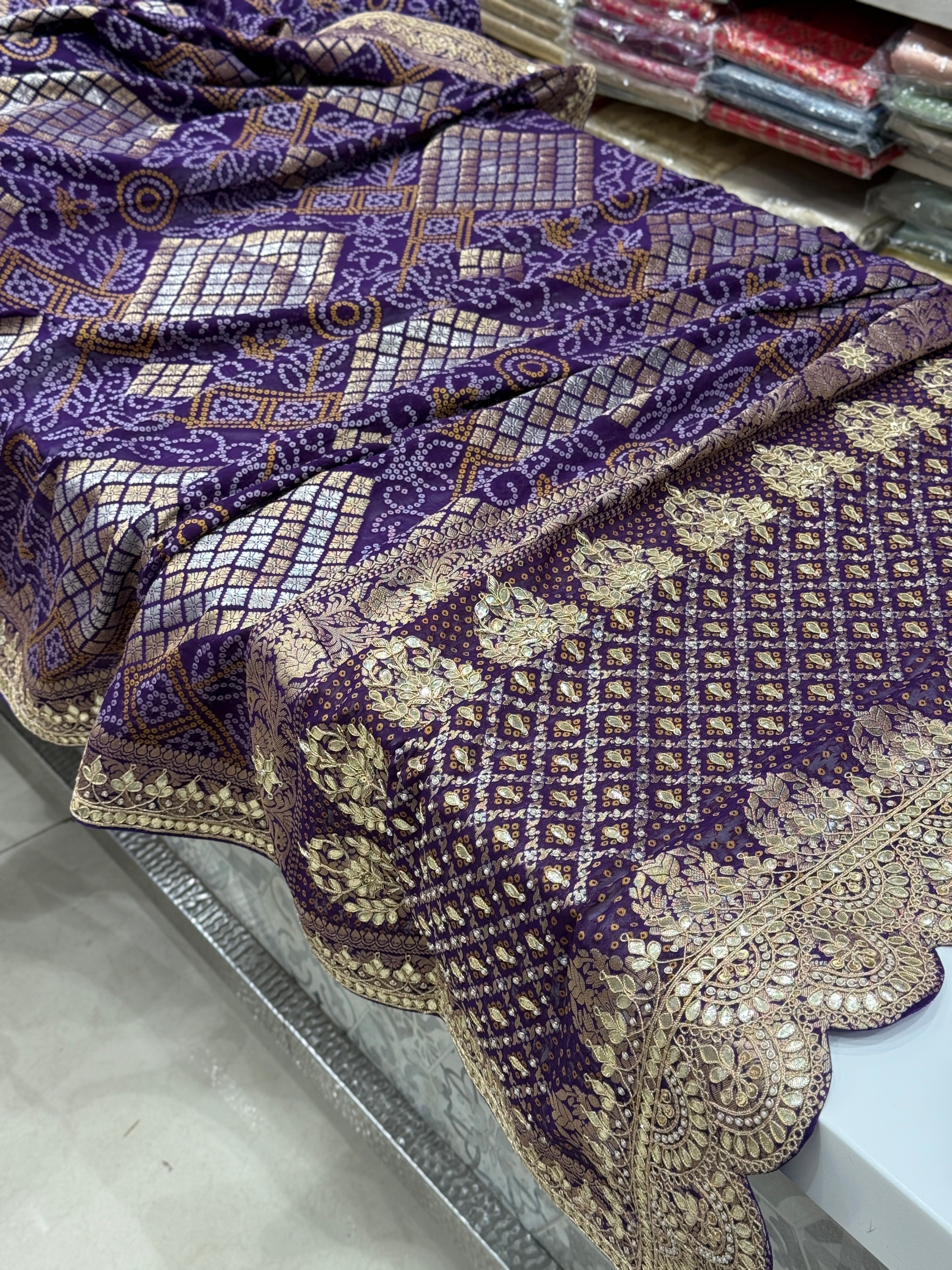 Violet Woven Bandhej Gotapatti Saree