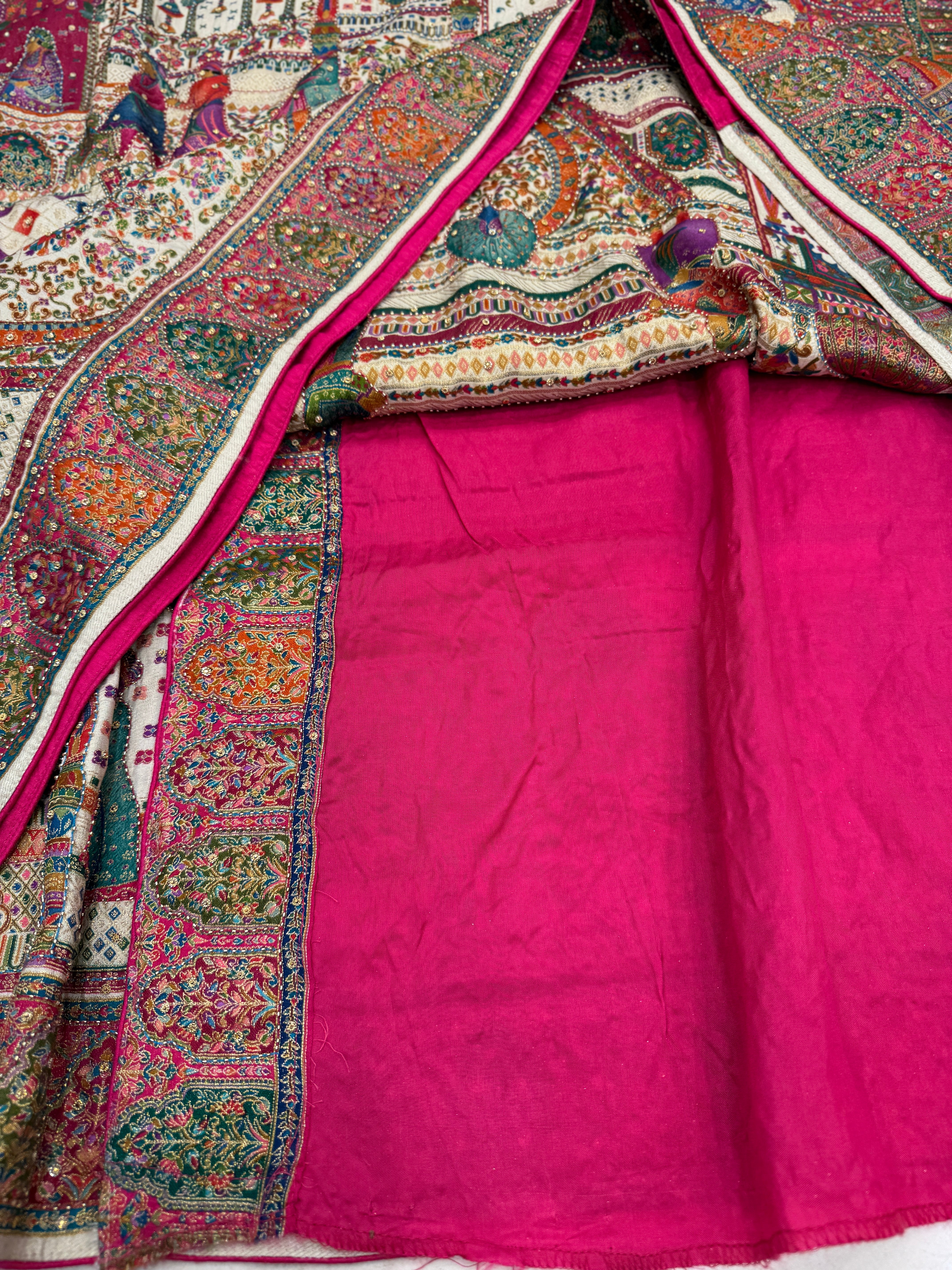 Beige Pashmina Inspired Darbar Weaved Munga Hand Embroidery Saree