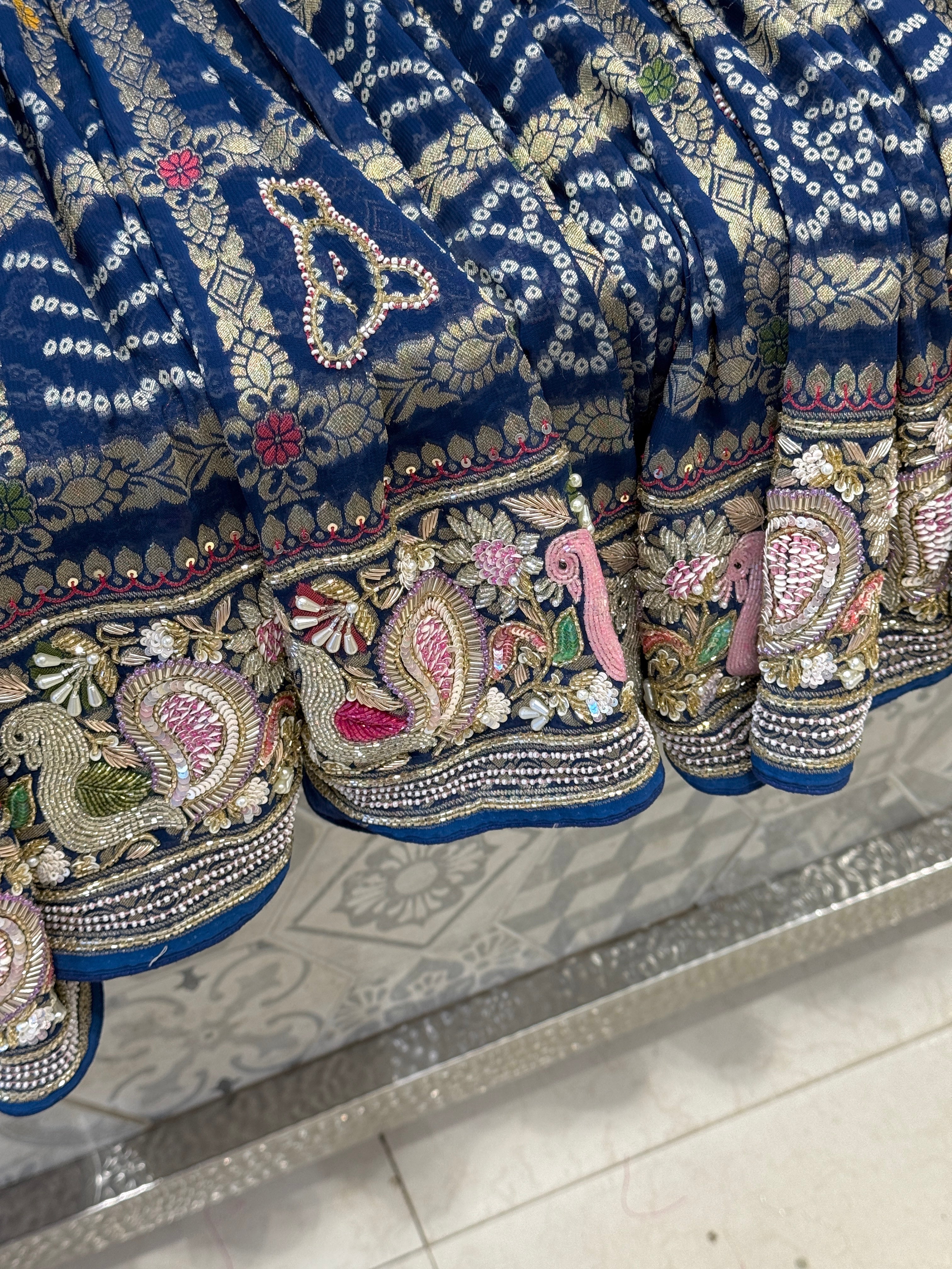 Blue Gharchola Moti Sequin Zardosi Hand Embroidery Georgette Saree