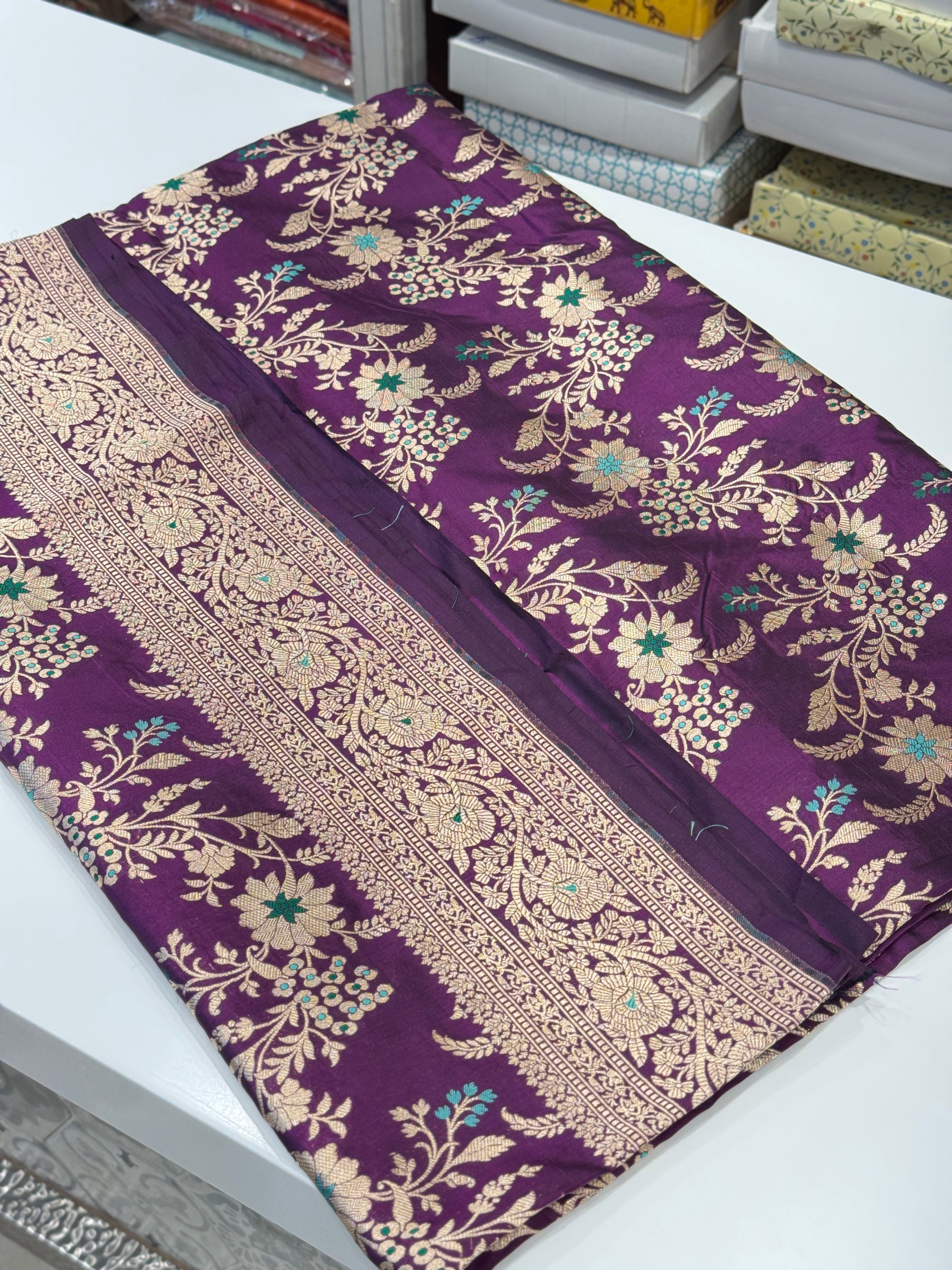 Violet Handloom Meenakari Katan Silk Saree Konai Pallu