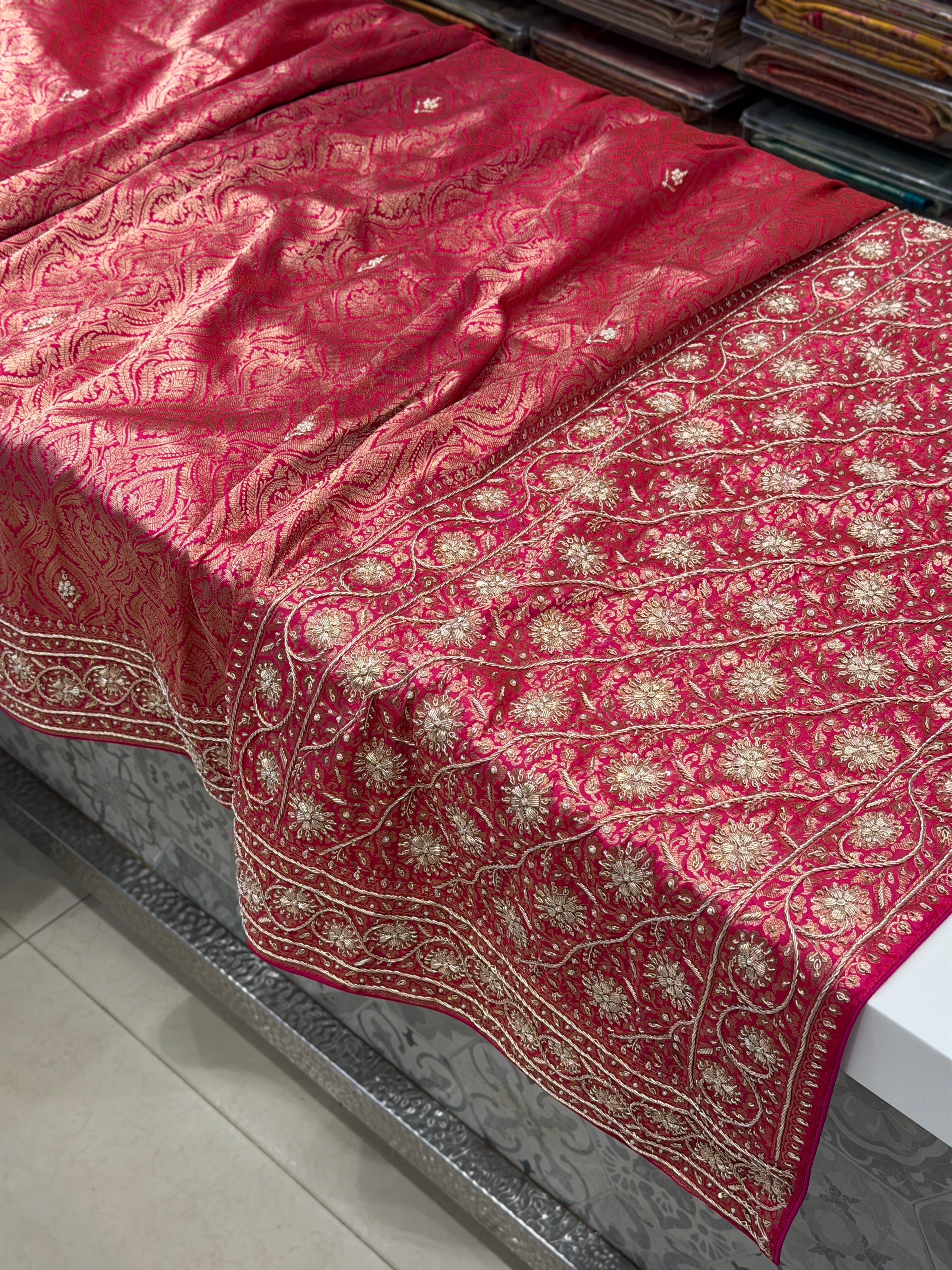 Rani Brocade Banarasi Katan Zardosi Hand Embroidery Saree