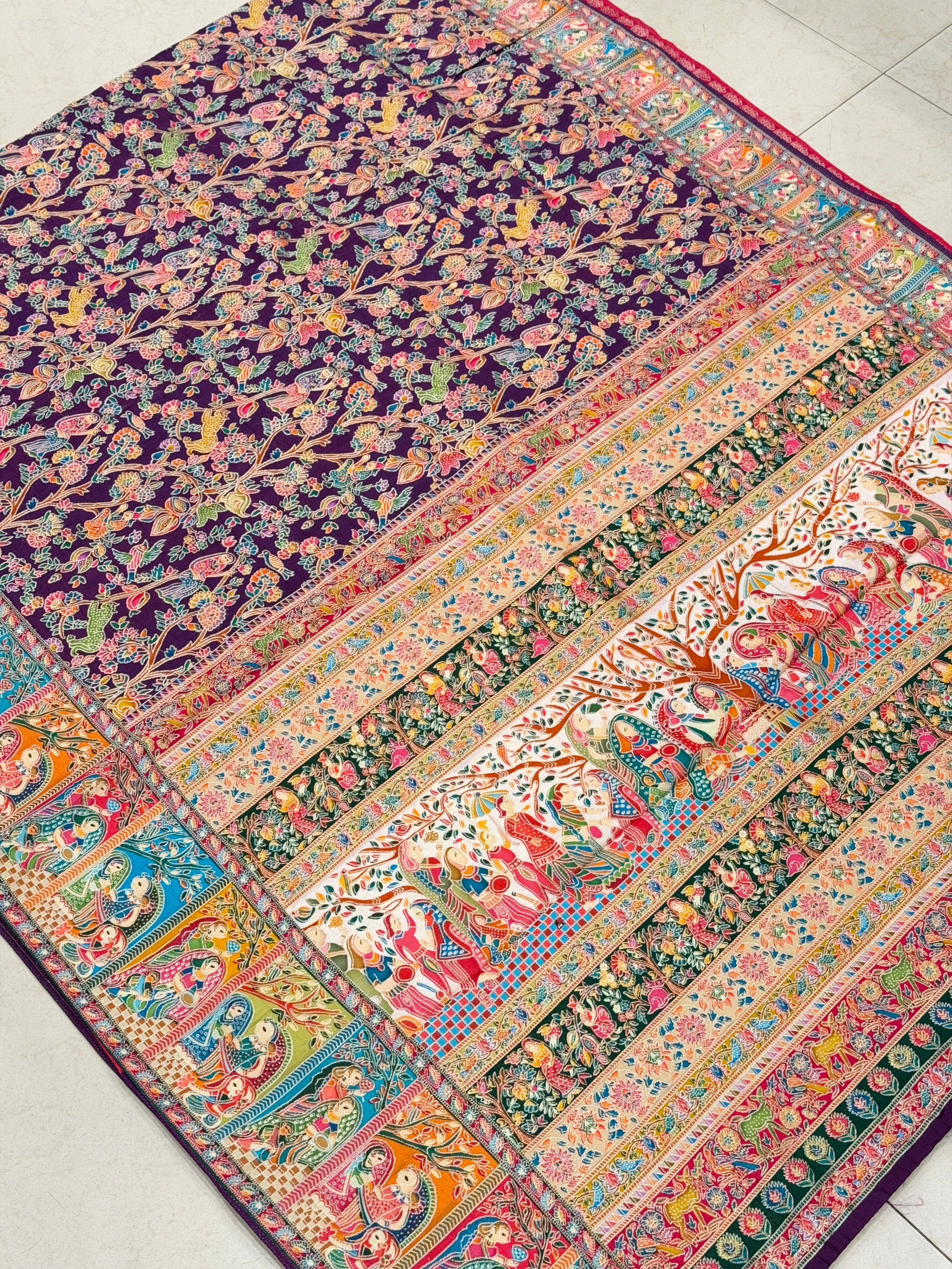 Wine Baluchari Weaved Pashmina Style Multi Colour Saree