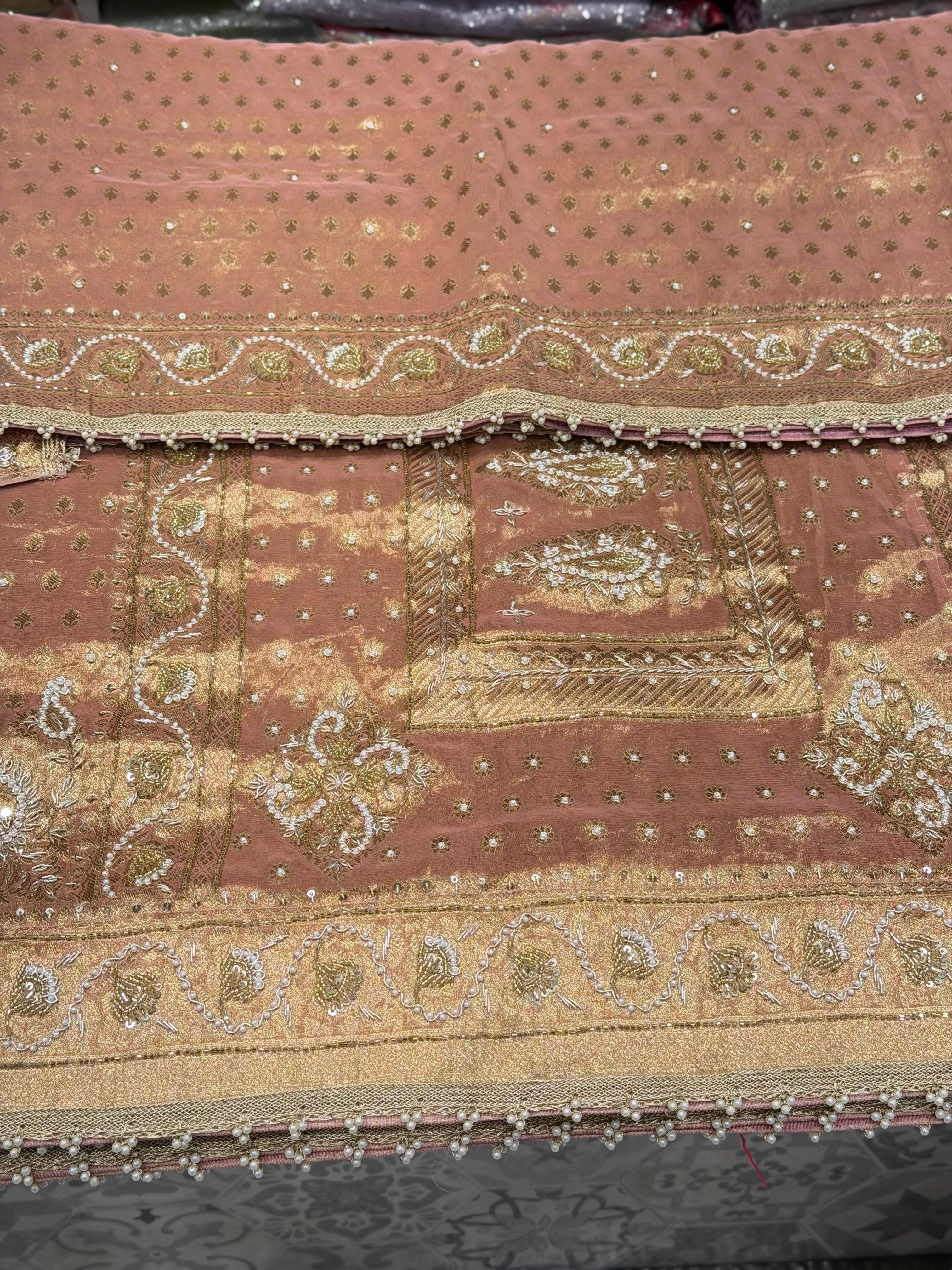 Nude Pink Tissue Banarasi Buttis Zardosi Embroidery Saree