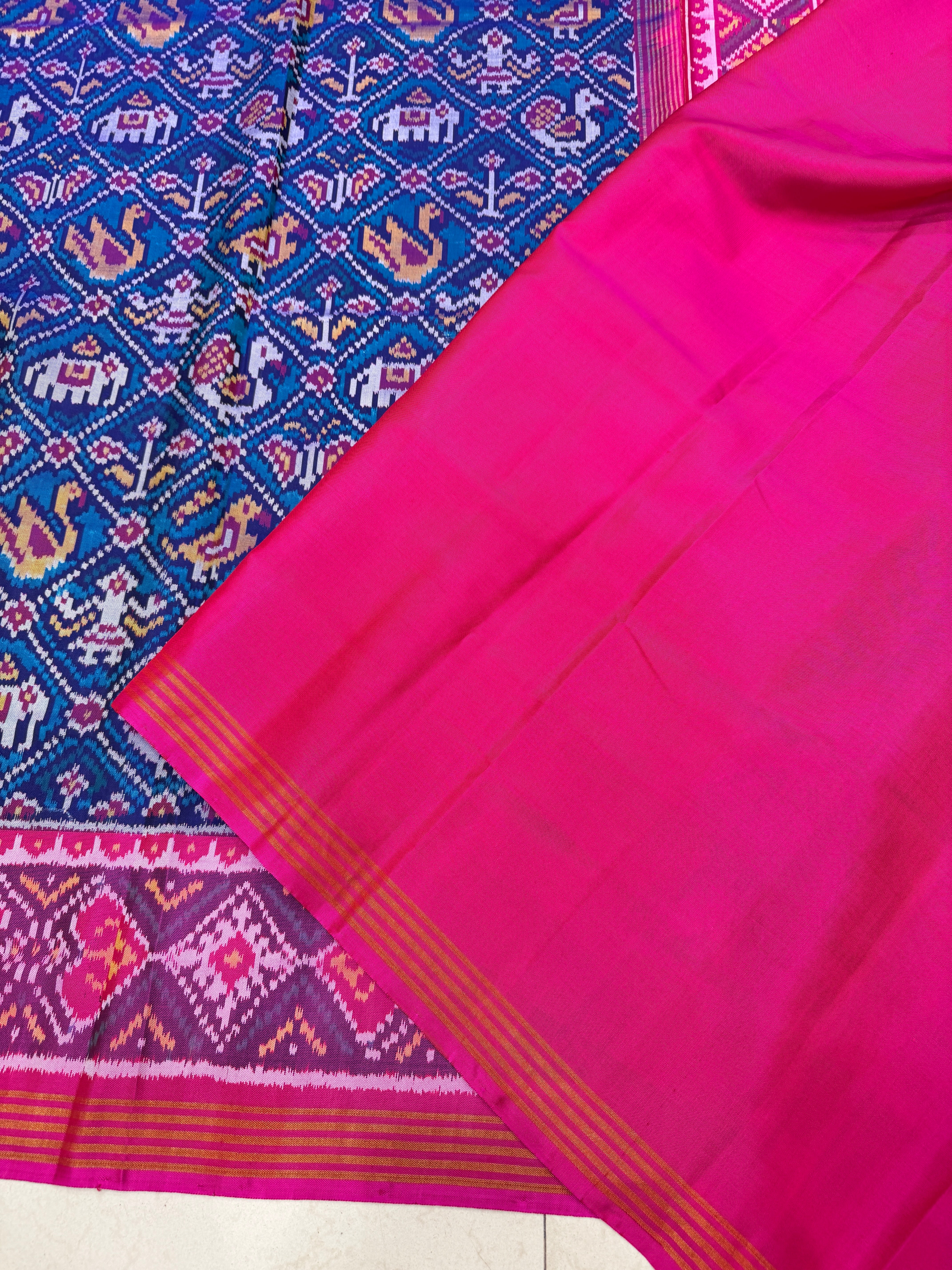 Blue Rani Thambali Ma Figures Pure Silk Patan Patola Handloom Saree