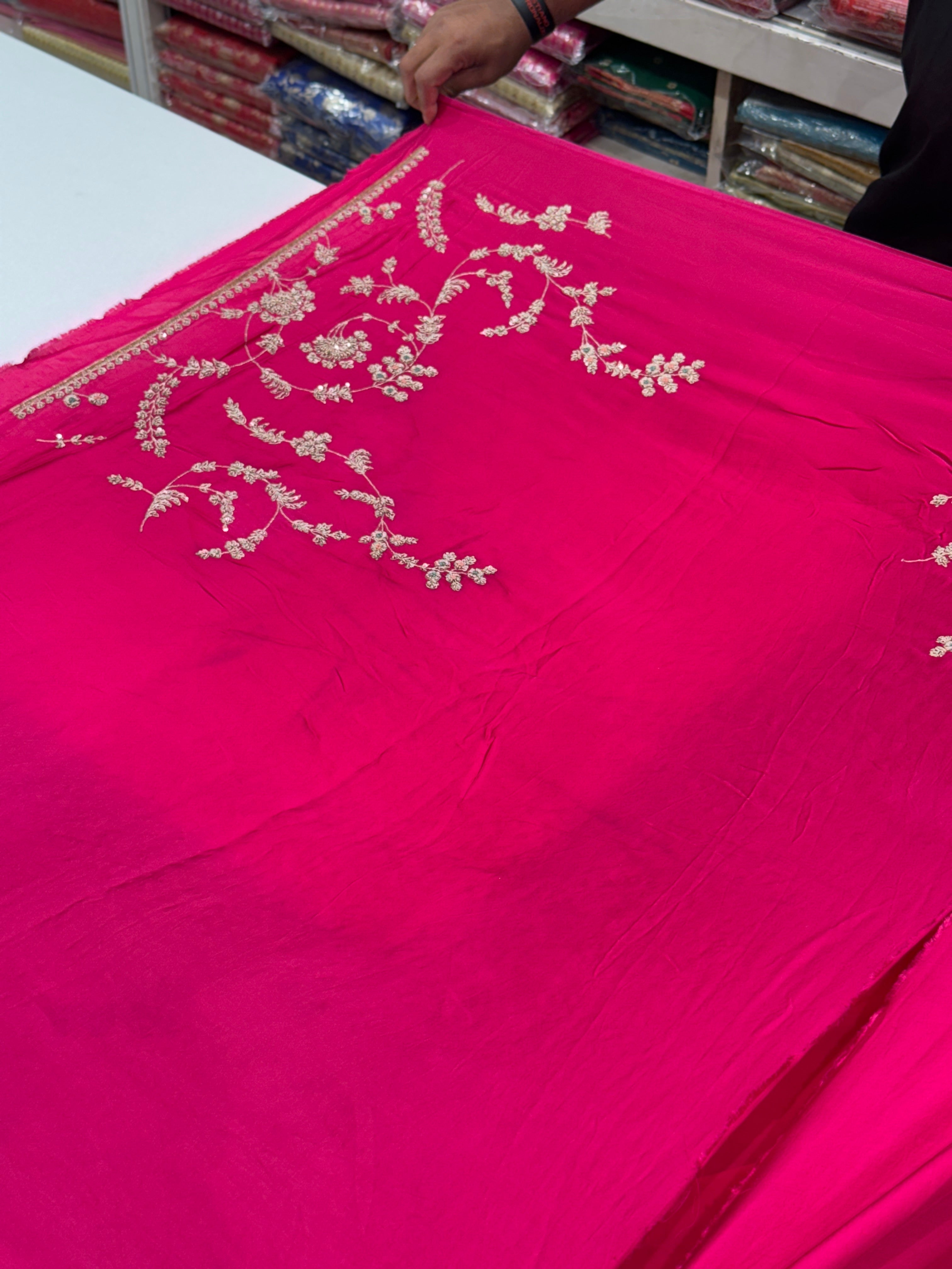 Rani Pink Satin Zardosi Saree