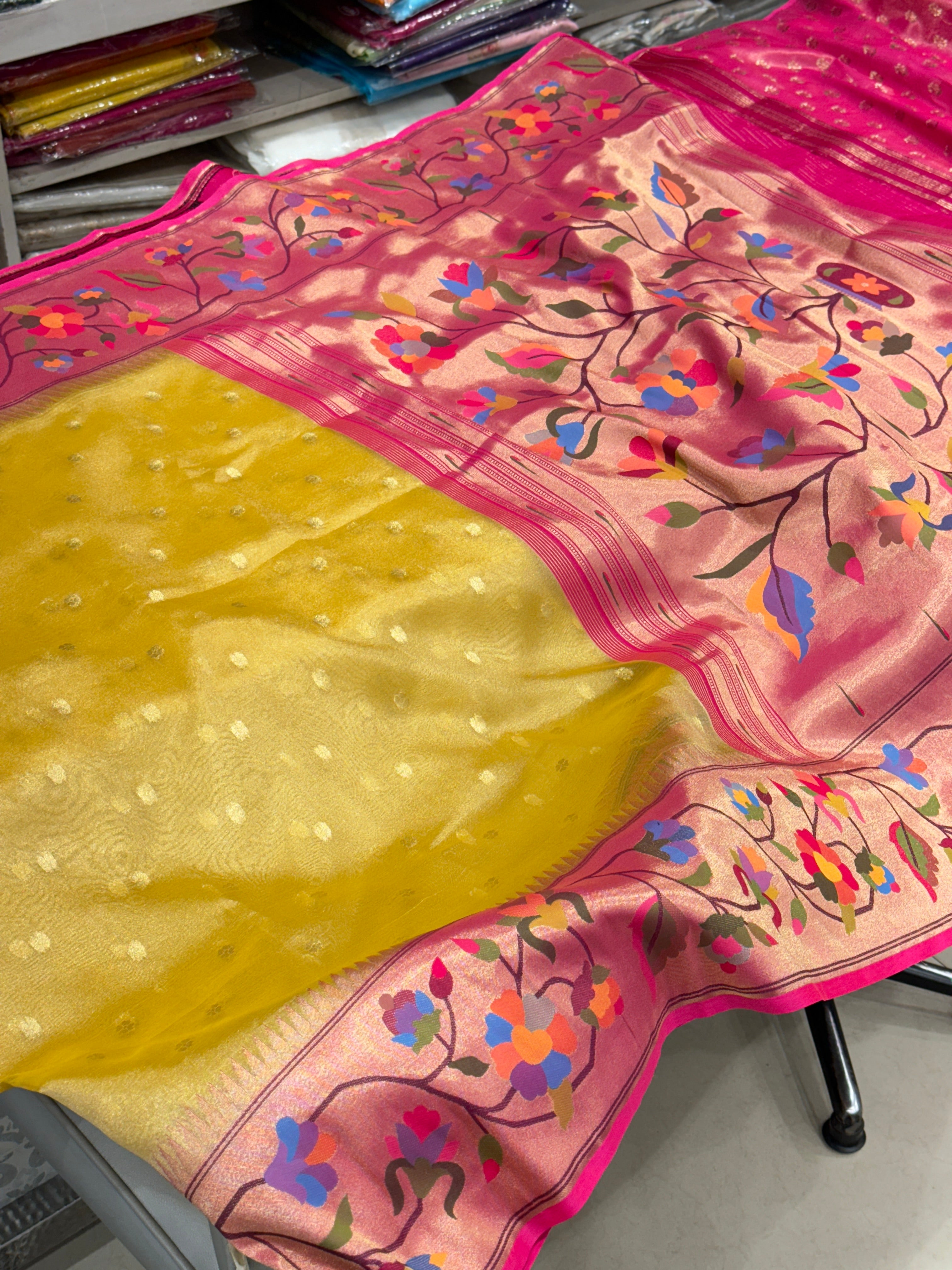 Tissue Paithani Yellow Rani Floral