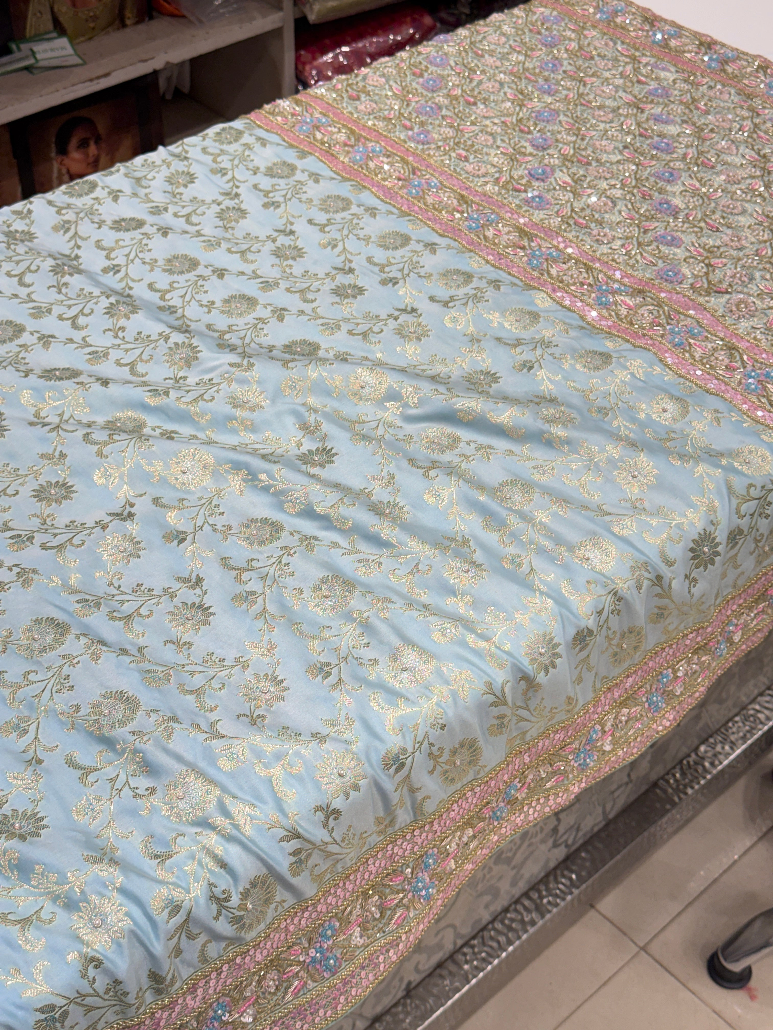 Light Blue Banarasi Small Jaal Fancy Embroidery Saree