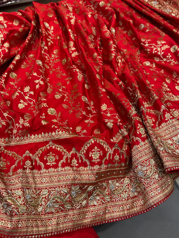 Red Banarasi Zardozi Hand Embroidery
