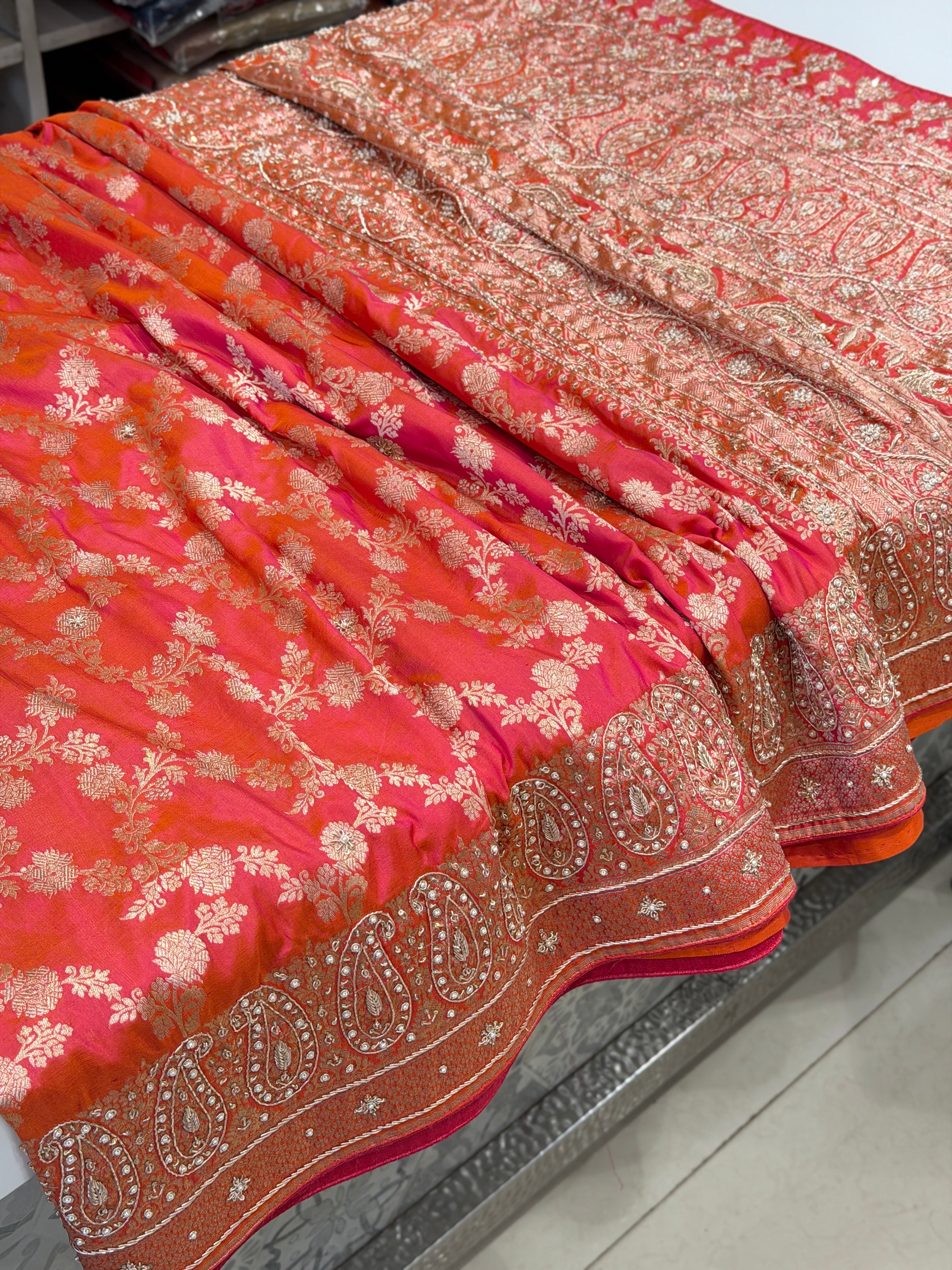 Cross Rani Jaal Handloom Banarasi Pure Katan Zardosi Embroidery Saree