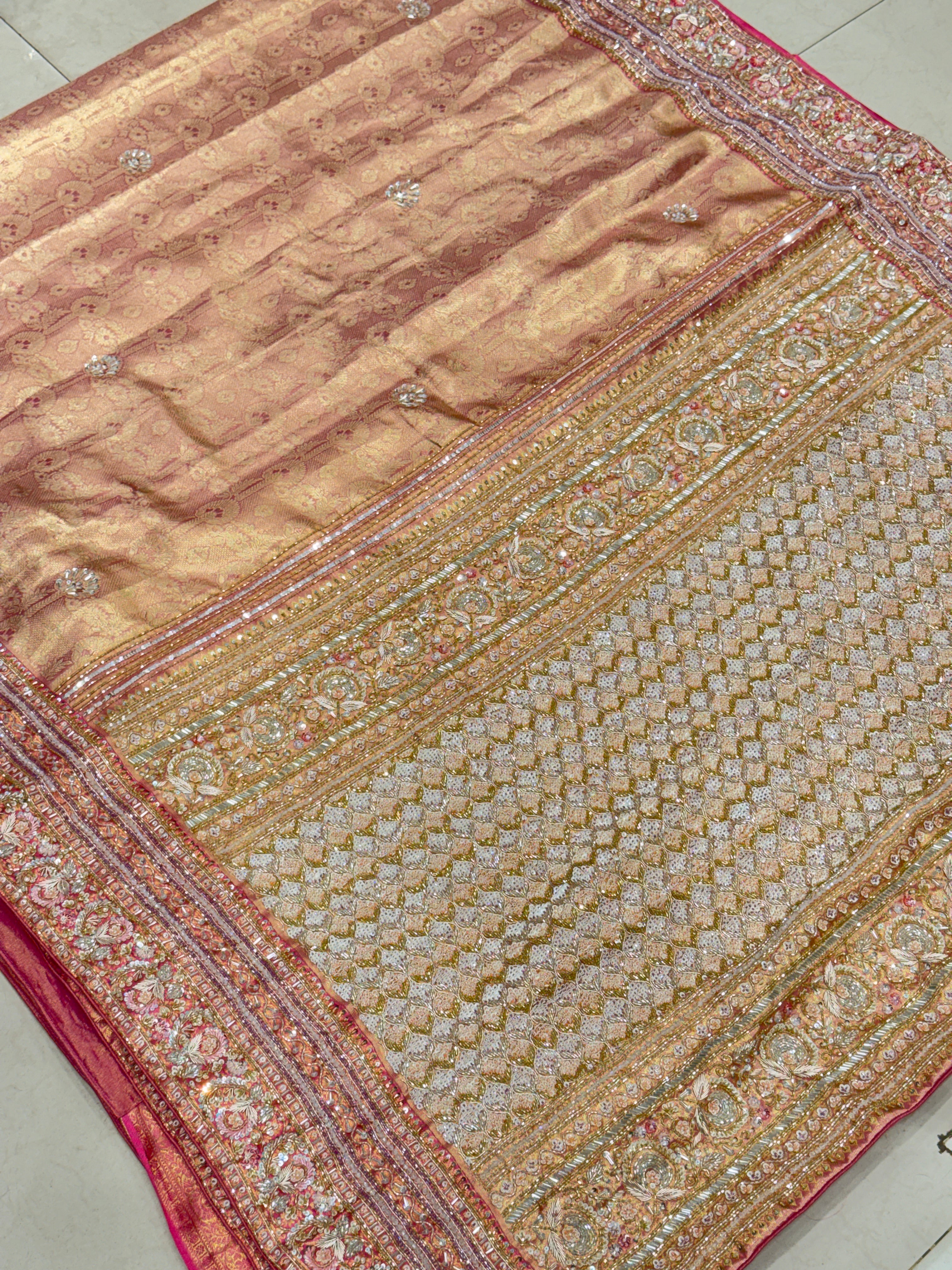 Pink Handloom Kanjivaram Hand Embroidery Saree