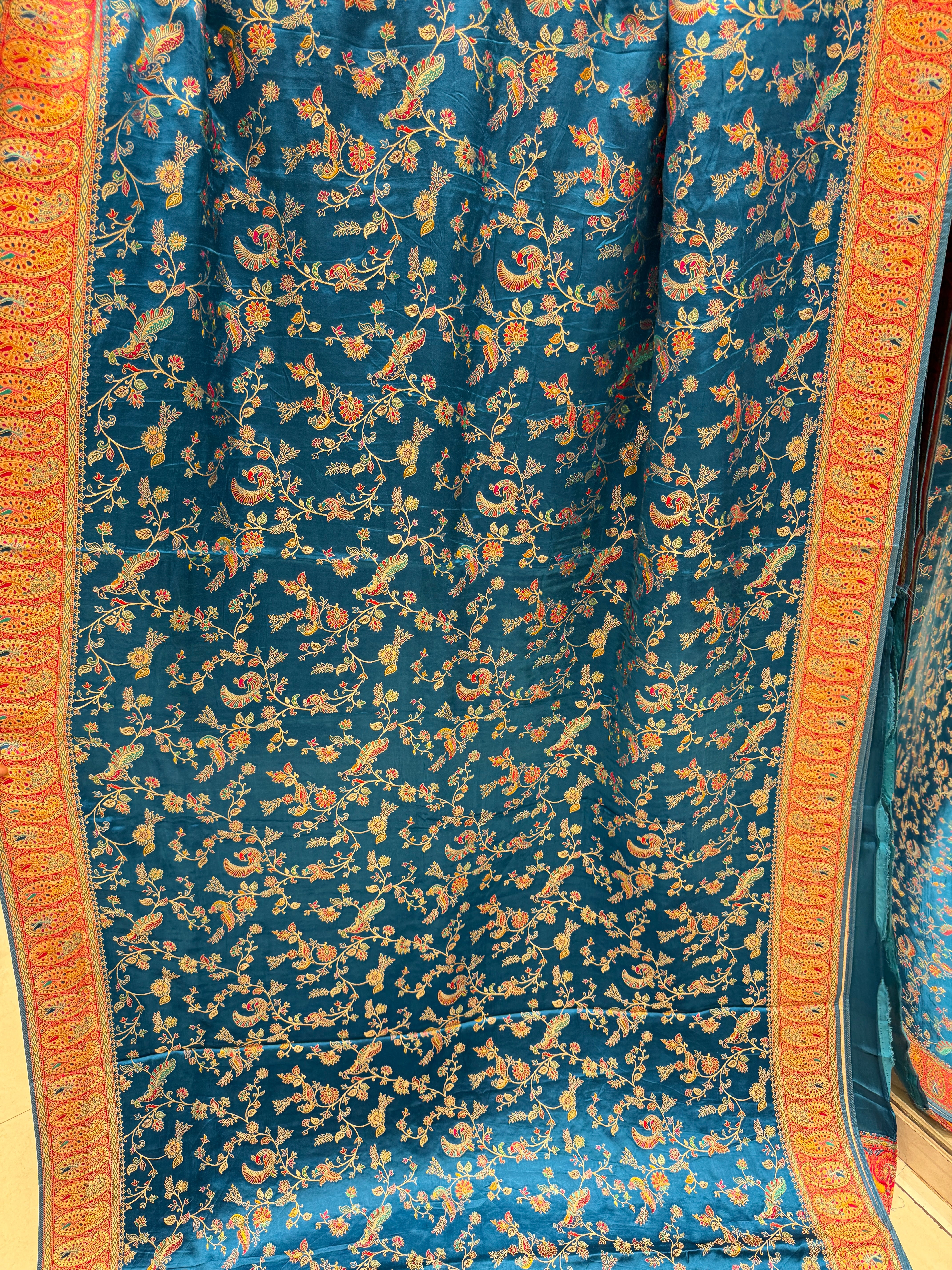 Blue Banarasi Modal Satin Pashmina Style Jaal Saree