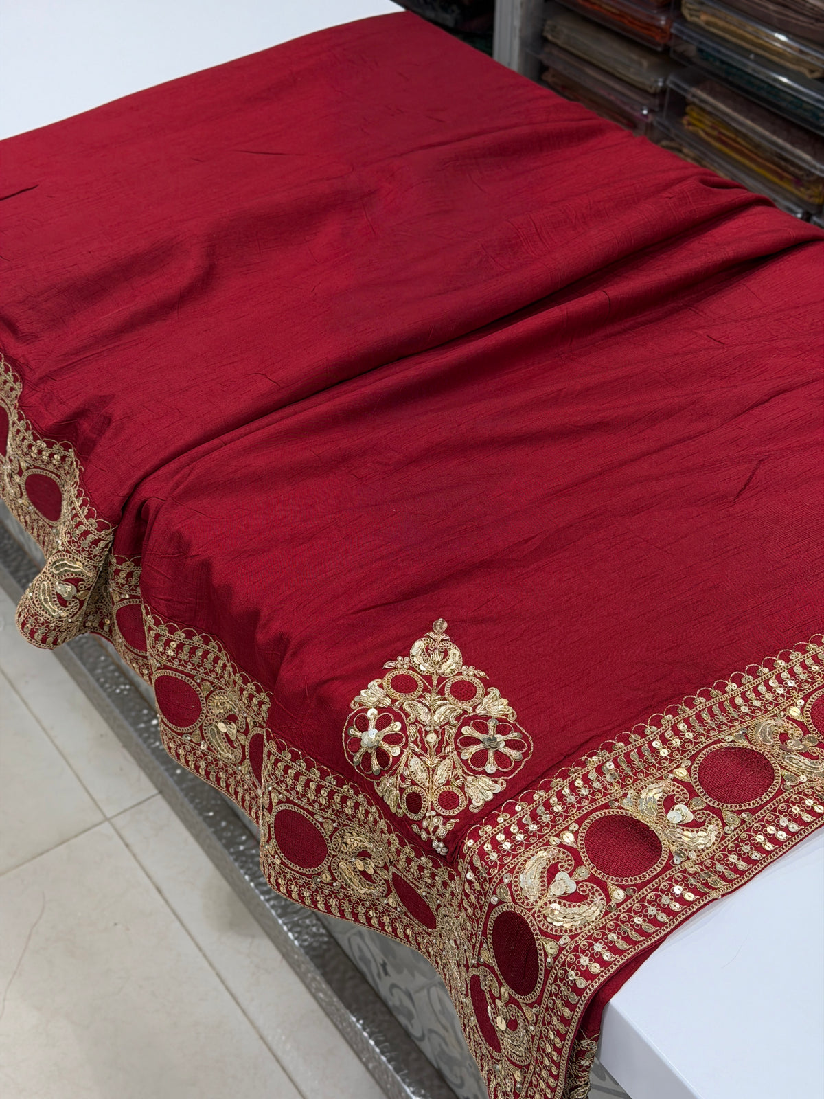 Red Corner Motif Sabyasachi Inspired Marodi Embroidery Zardosi Saree