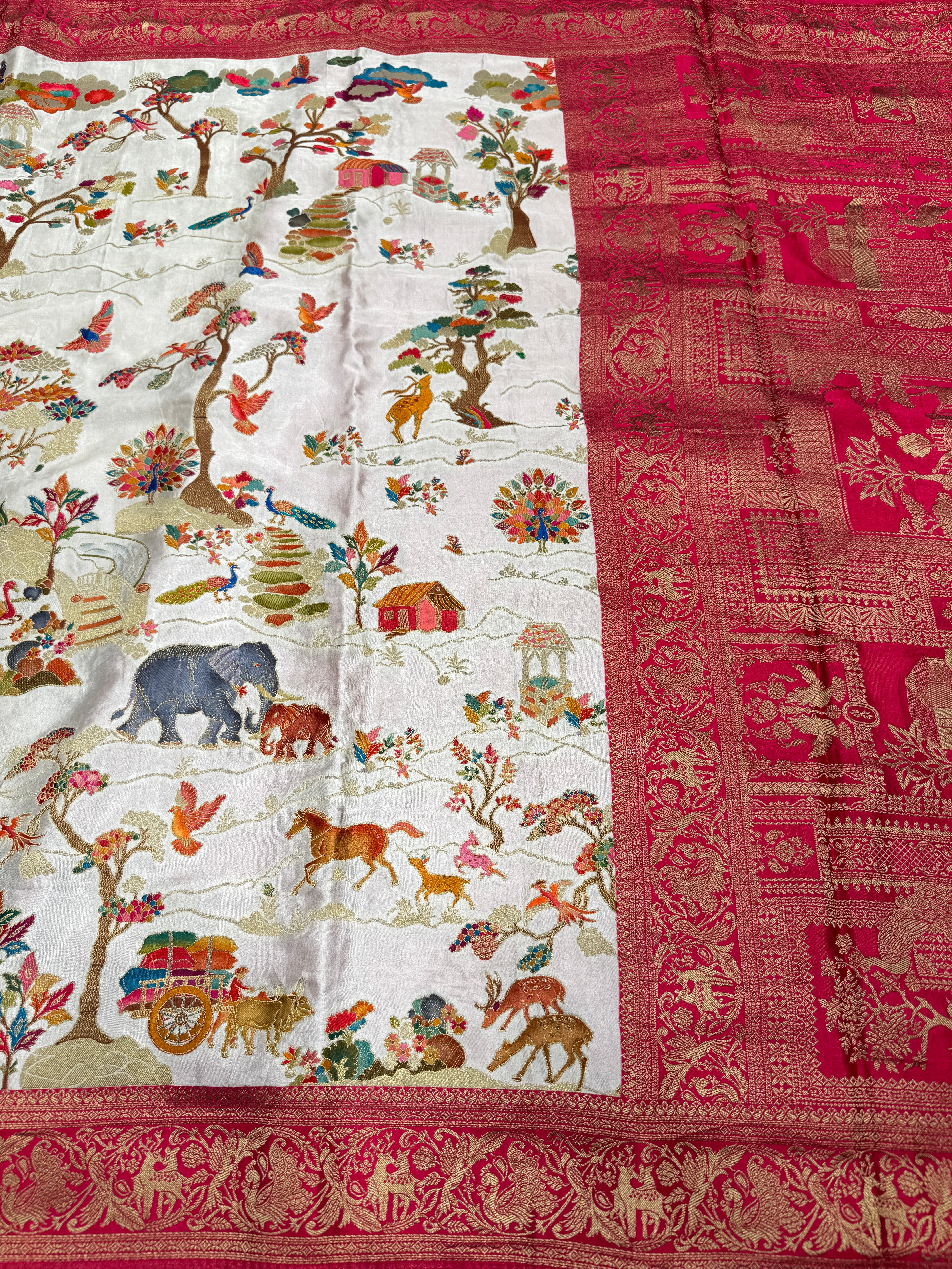 Moti White Modal Shikara Banarasi Saree