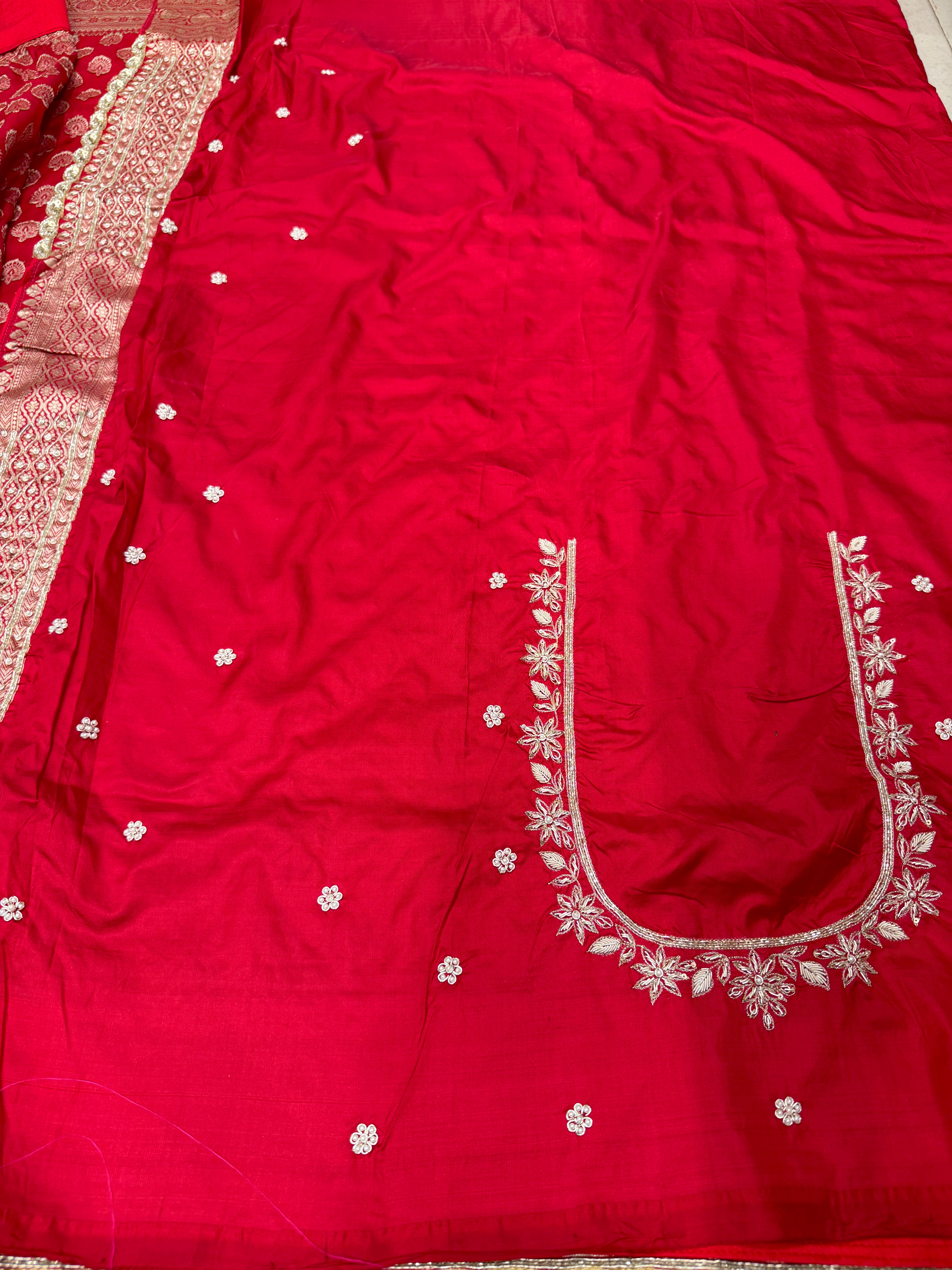 Red Buttis Handloom Banarasi Pure Katan Zardosi Embroidery Saree