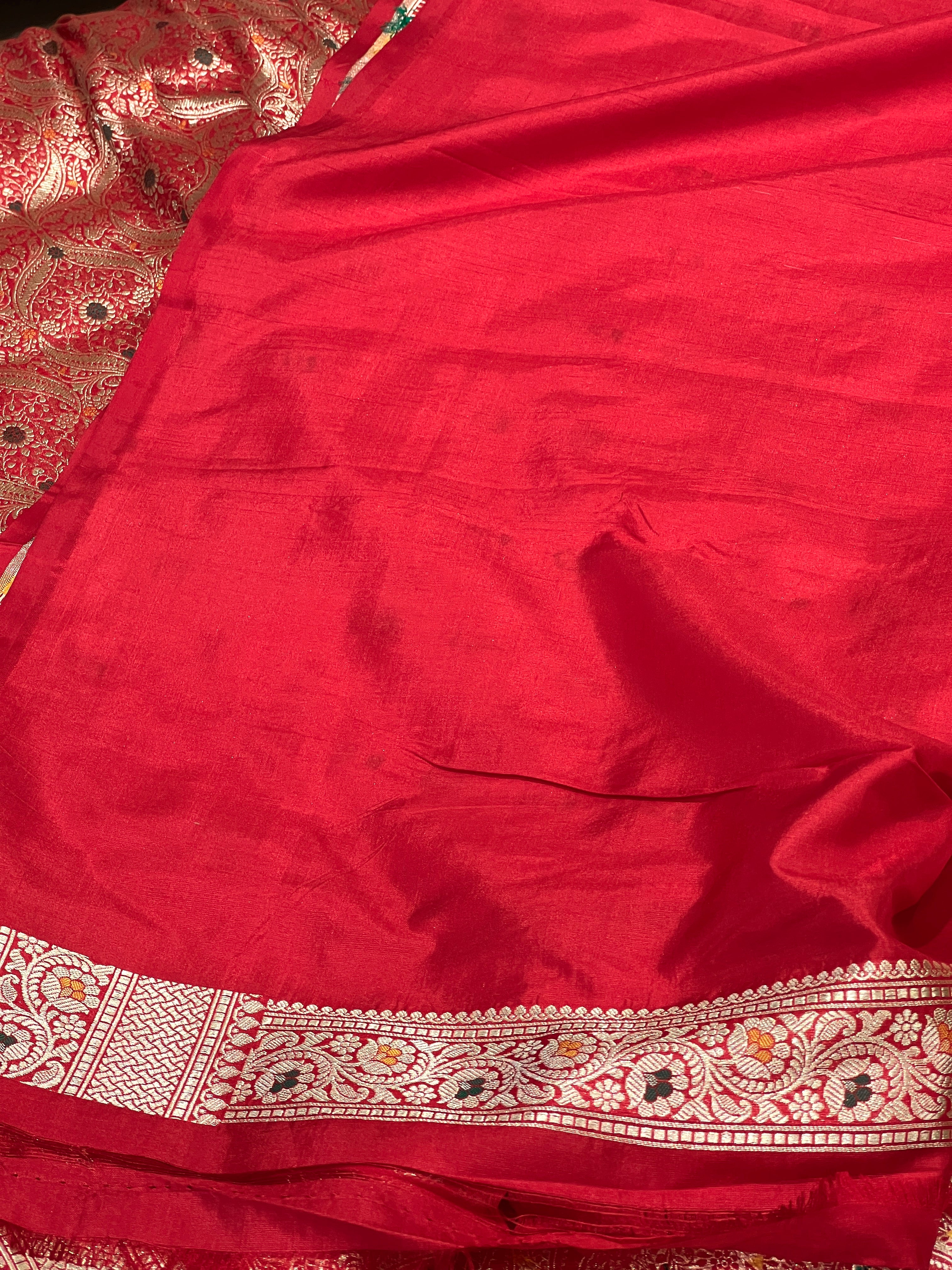 Red Handloom Meenakari Katan Saree