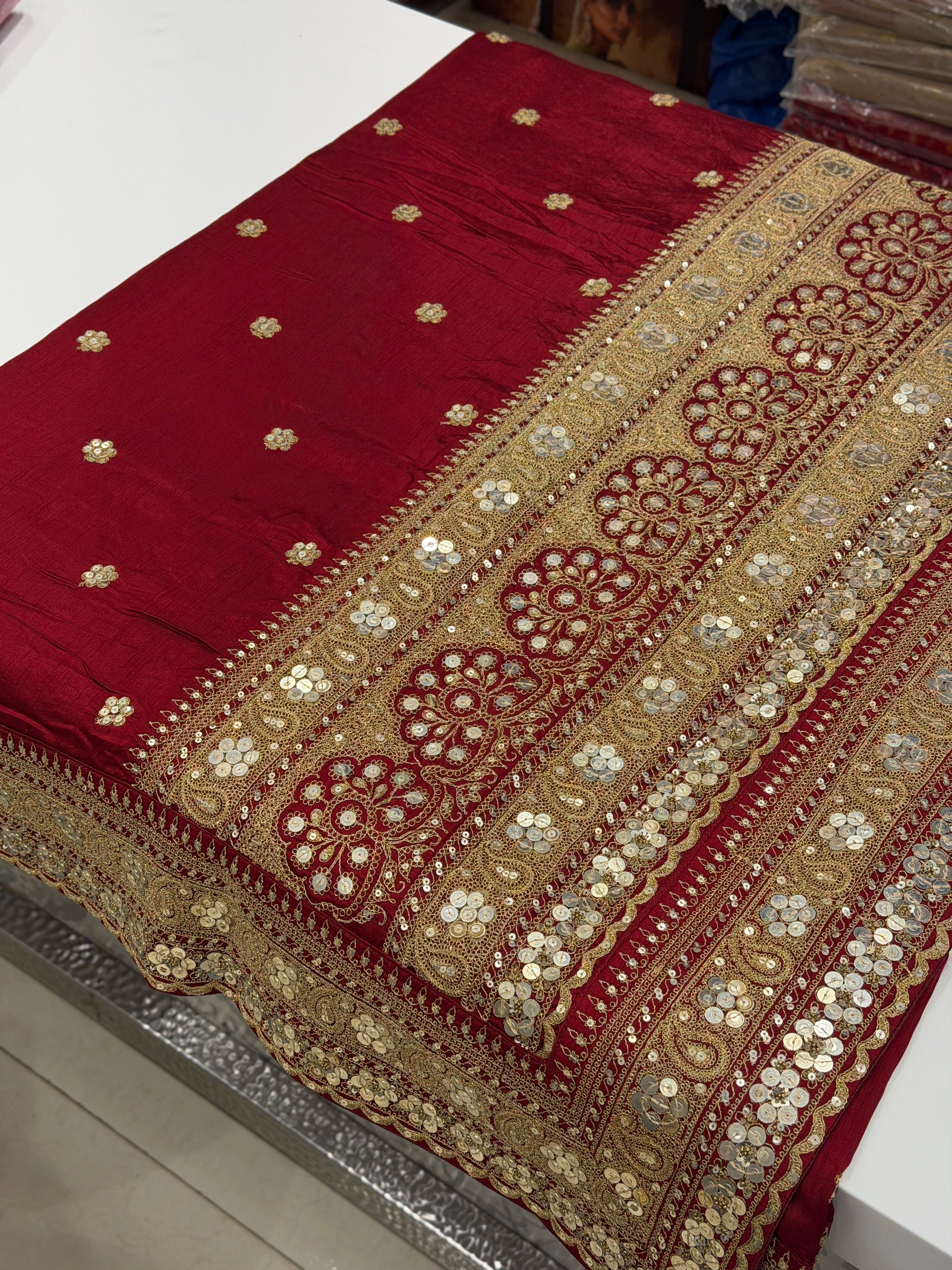 Maroon Sabyasachi Inspired Marodi Embroidery Pure Silk Saree jaal pallu Saree