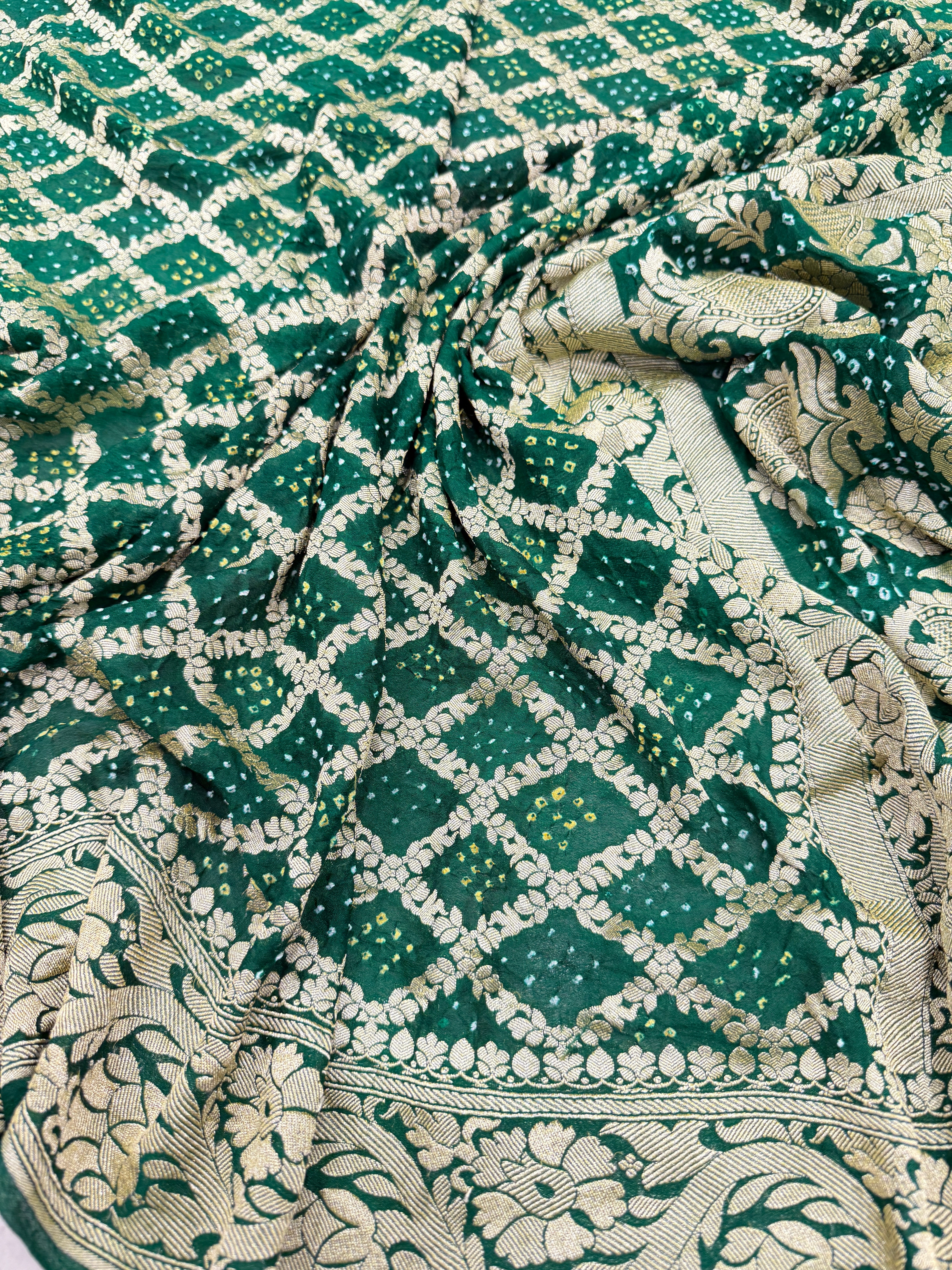Bottle Green Bandhej Bandhini Saree