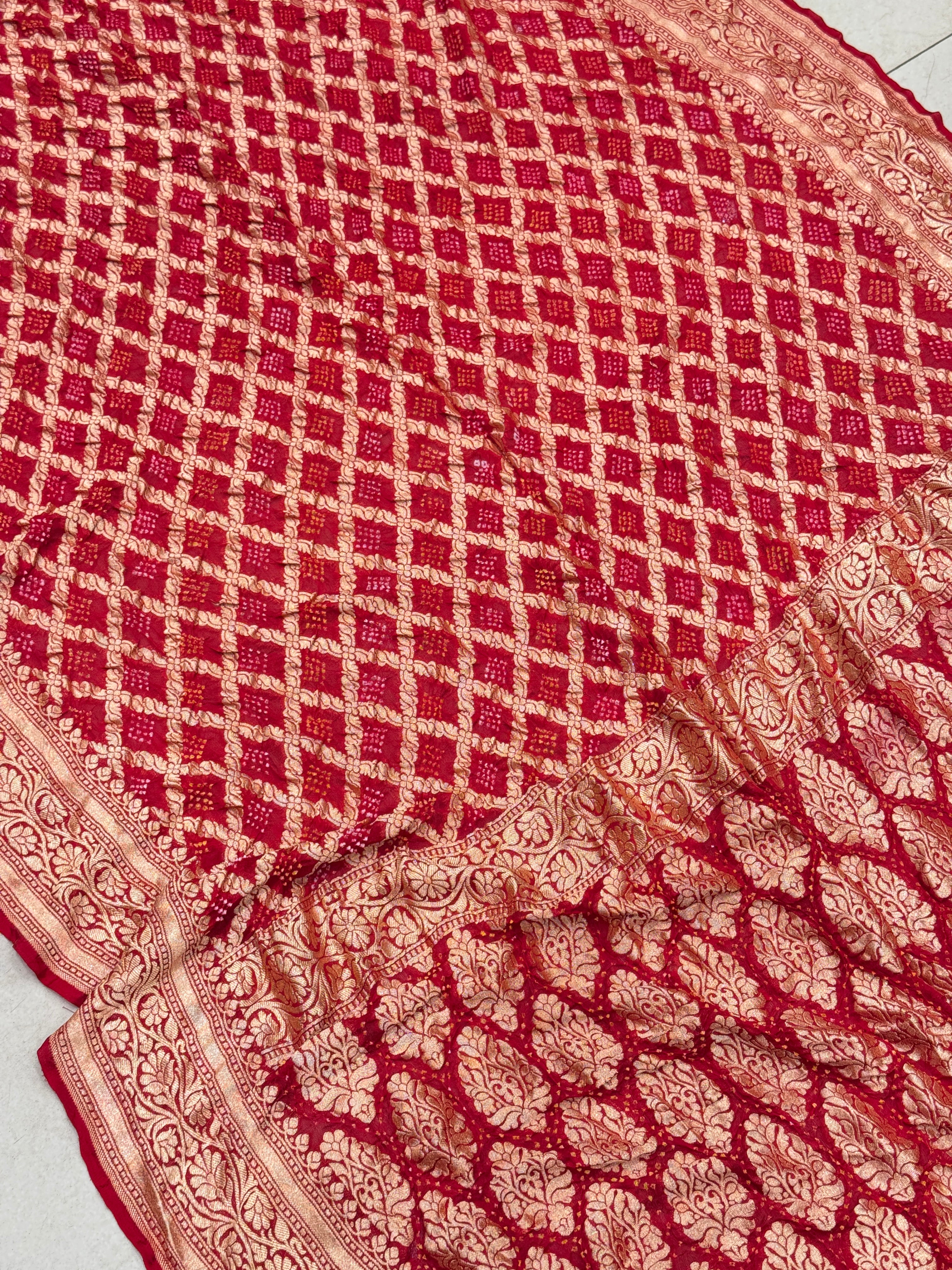 Red Bandhej Bandhini Saree