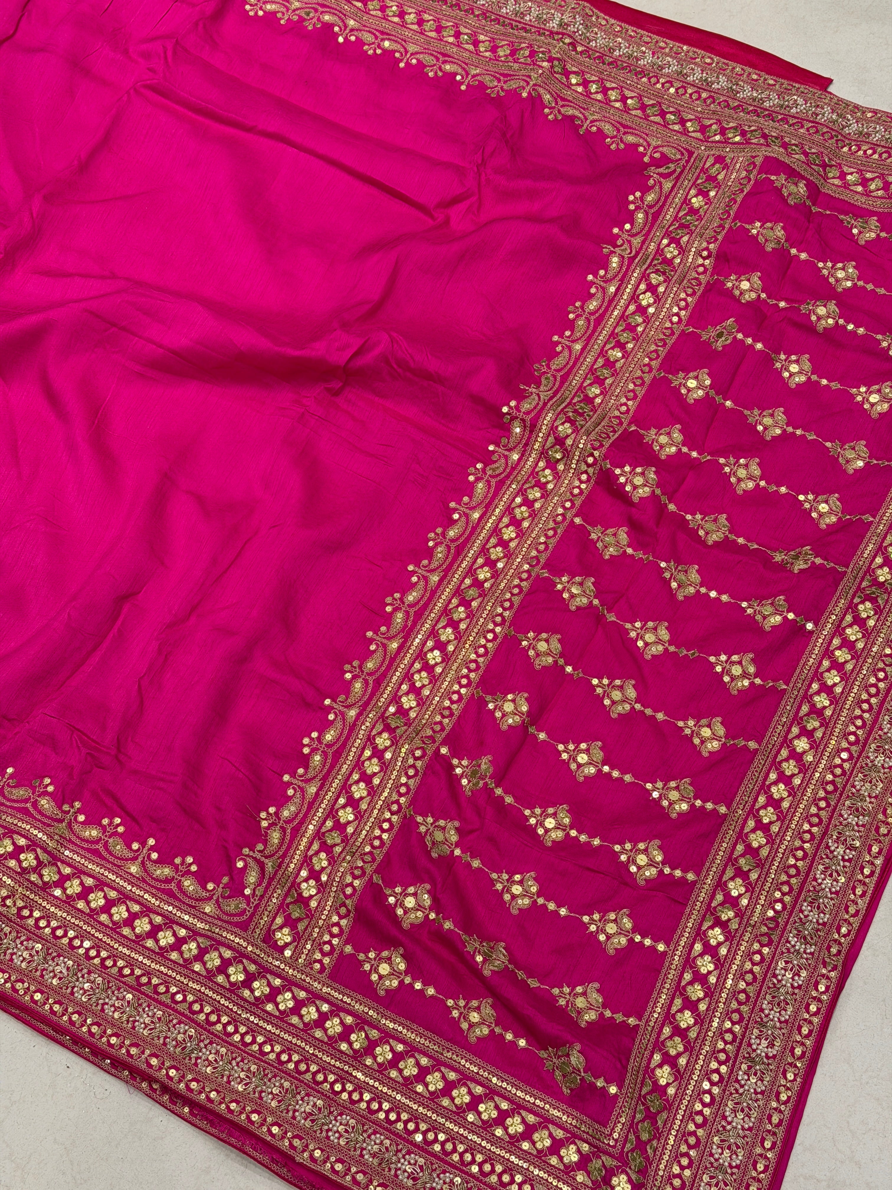 Rani Pink Sabyasachi Inspired Marodi Jaal Pallu Embroidery Pure Silk Saree