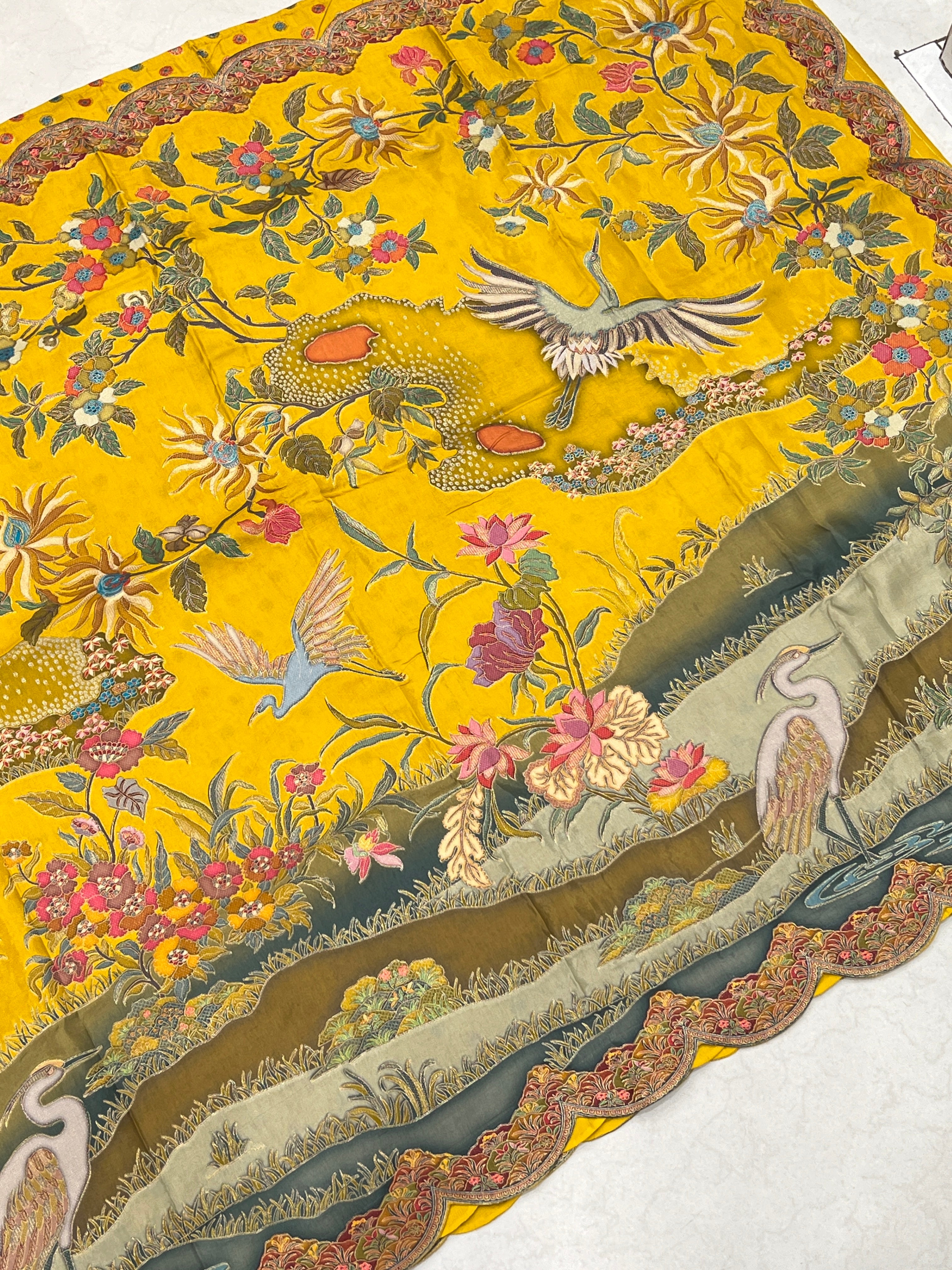 Yellow Munga Silk Landscape Saree